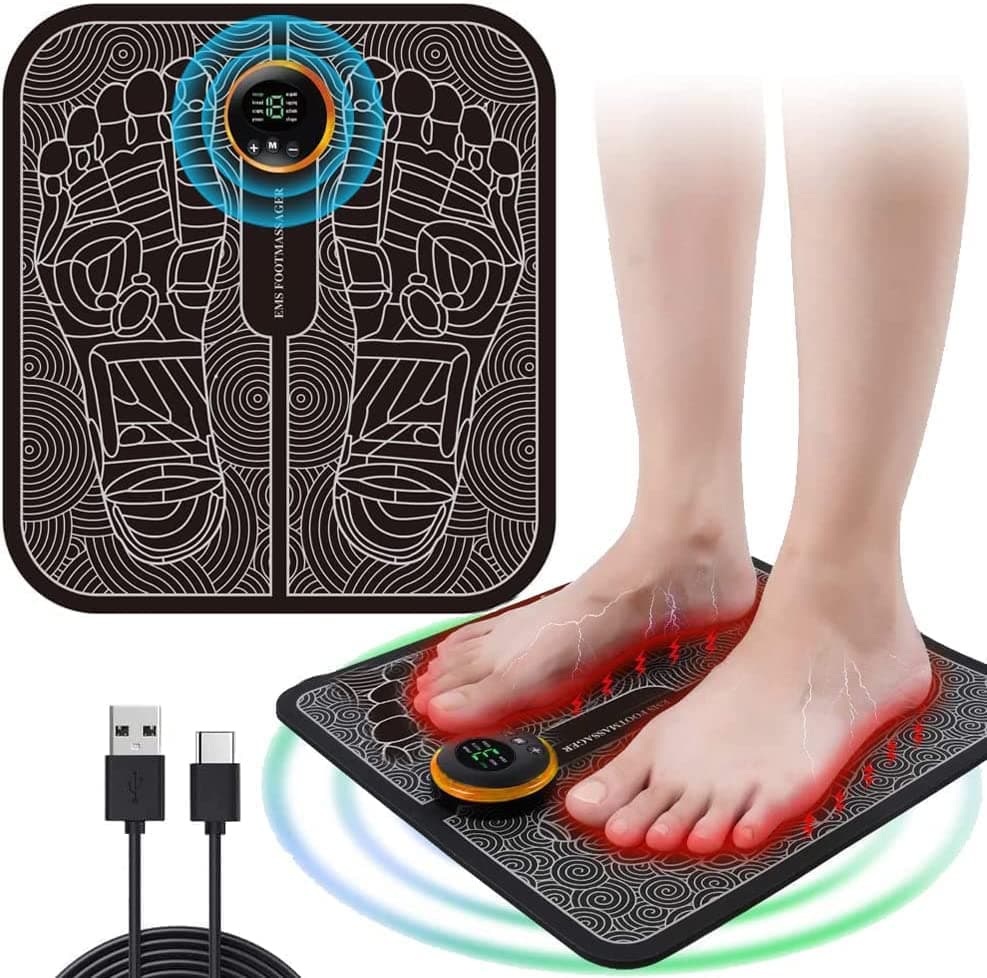 EMS Foot Massager,Reflexology Electronic Feet Massager for Pain and Circulation,Folding Portable Electric Massage Mat,Portable Leg Massage Machine with 9 Modes,USB Rechargeable