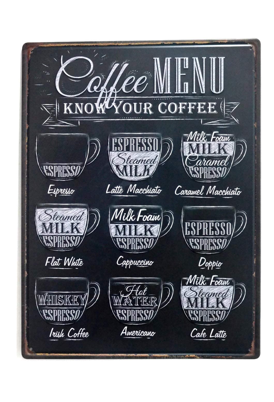 NaCraftTH Tin Sign Coffee Menu Metal Iron Retro Vintage Wall Art Hanging Cafe Bar Wall Decorative Sign Poster, 12 x 8