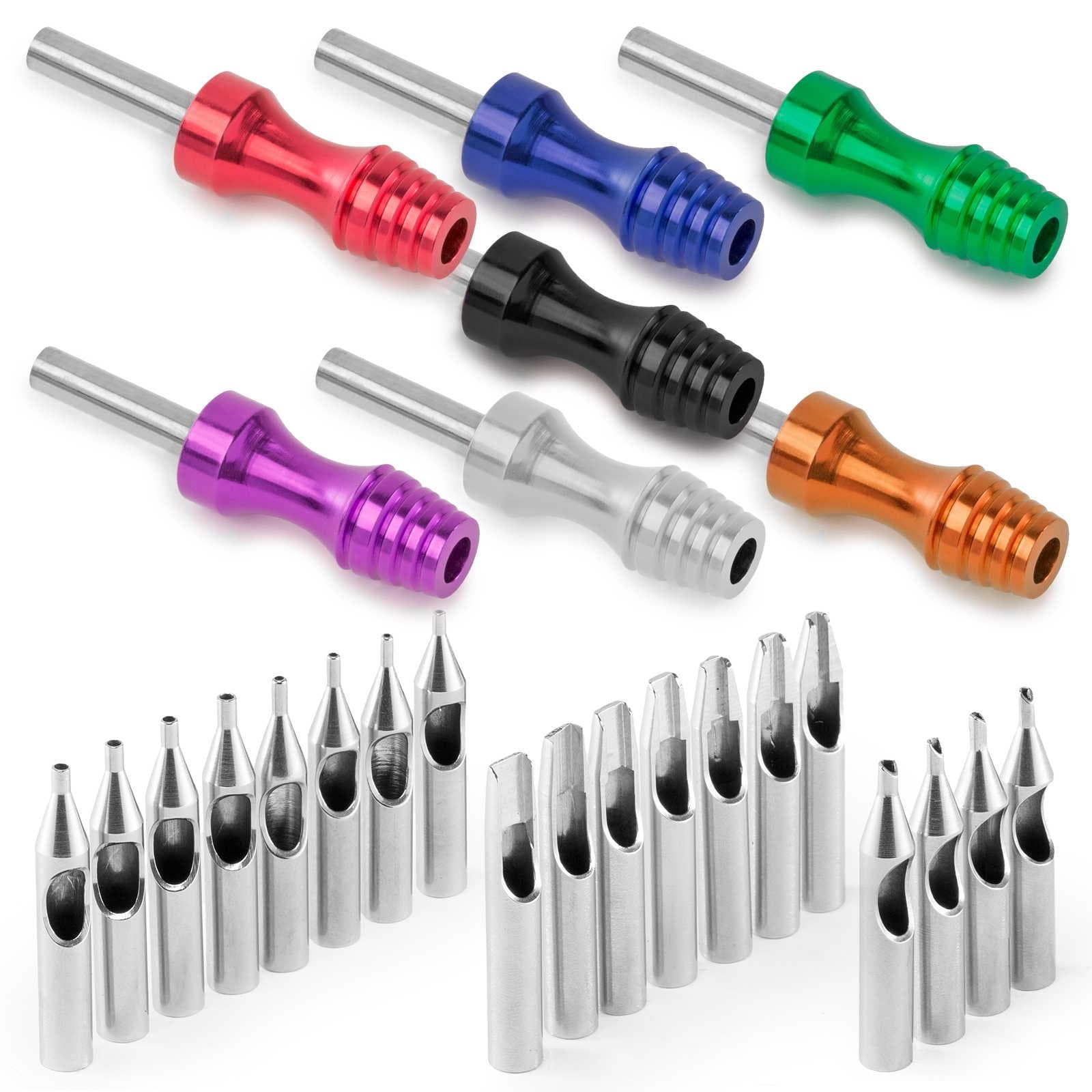 ACE Needles 22 Stainless Steel Tattoo Tips Set with 7 Aluminum Plug Grips