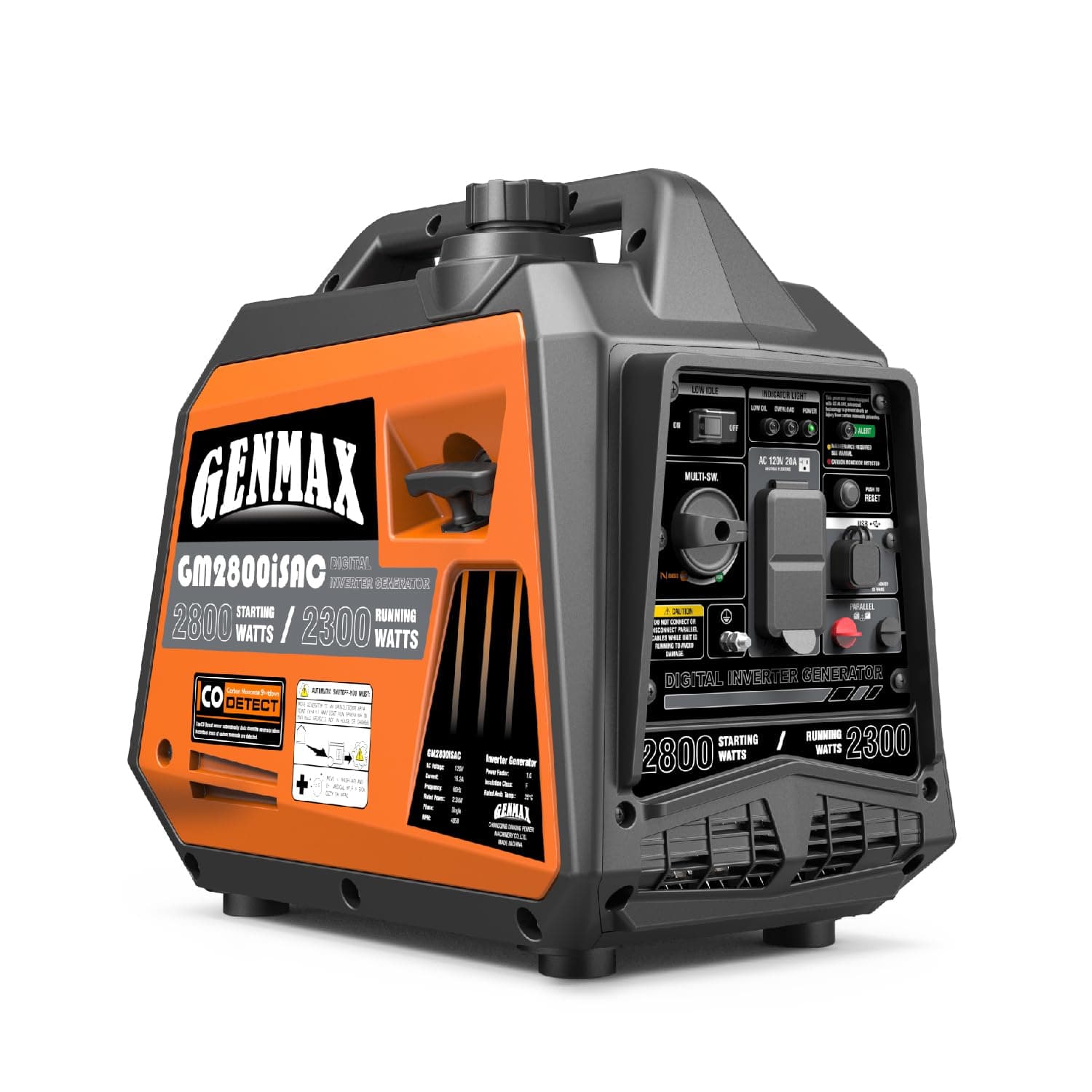 GENMAX Portable Inverter Generator, 2800W ultra-quiet gas engine,with Parallel Capability, Ideal for Home backup power.EPA &CARB Compliant (GM2800iSAC)