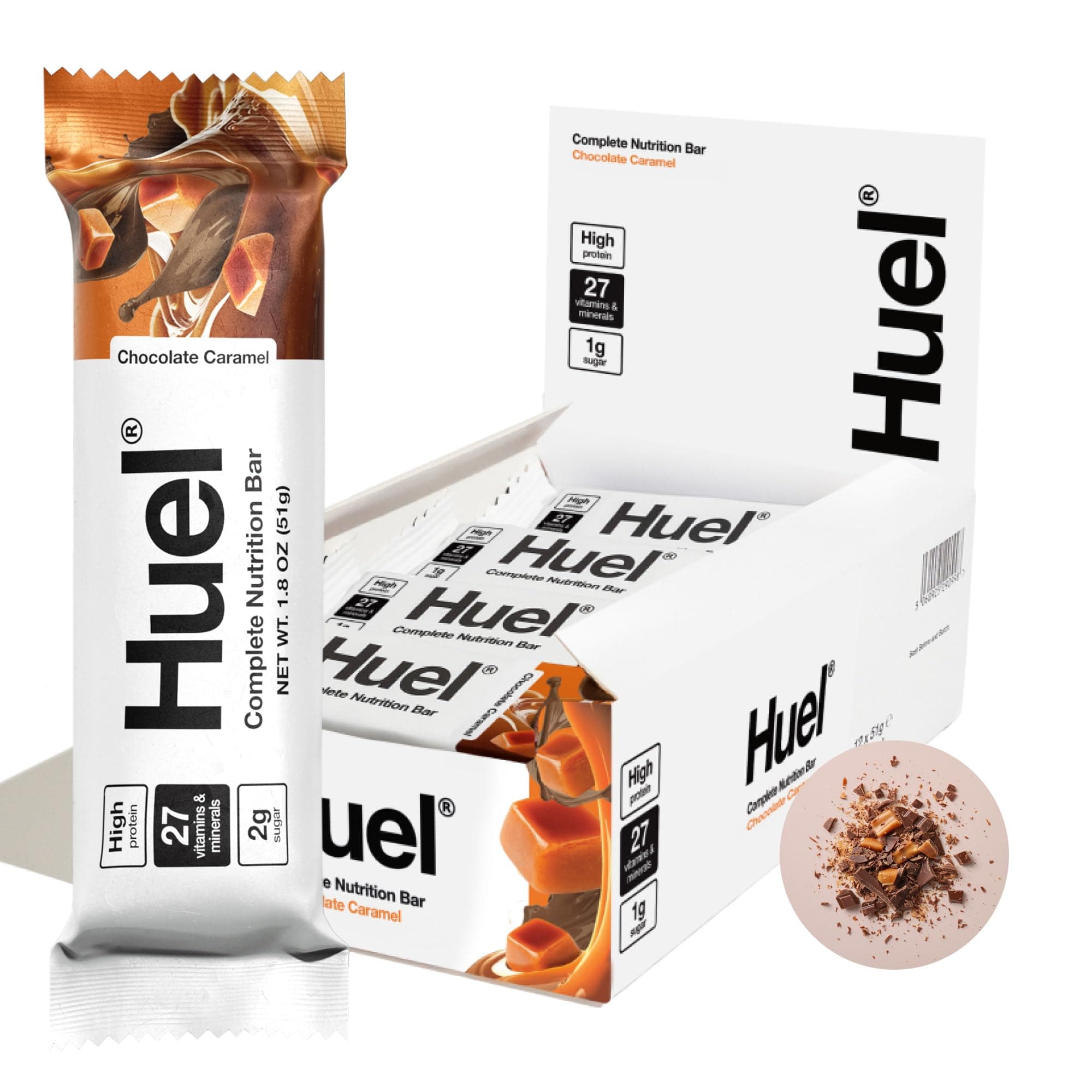Huel Complete Nutrition Vegan Protein Bars | Peanut Caramel | 13g Protein | 27 Vitamins & Minerals, 2g Sugar, Non-GMO, 100% Plant Based Snack | 12 Pack