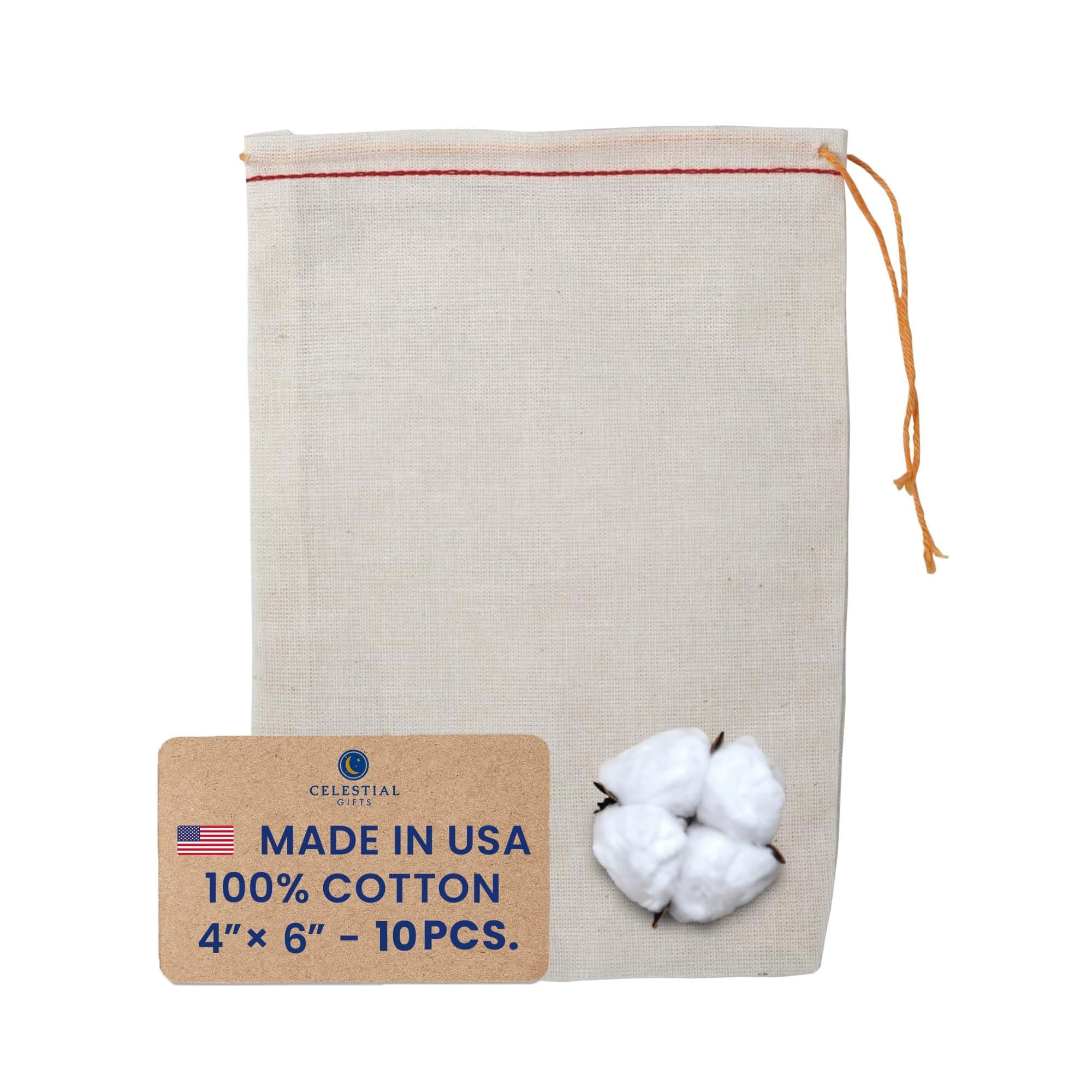Celestial Gifts Muslin Bags - 100% Cotton Drawstring Bags Medium 10pcs, 4x6, Reusable Tea Bags, Jewelry Gift, Spice and Pouch Gift Sachet Bags - Made in USA - (Red Hem and Orange Drawstring)
