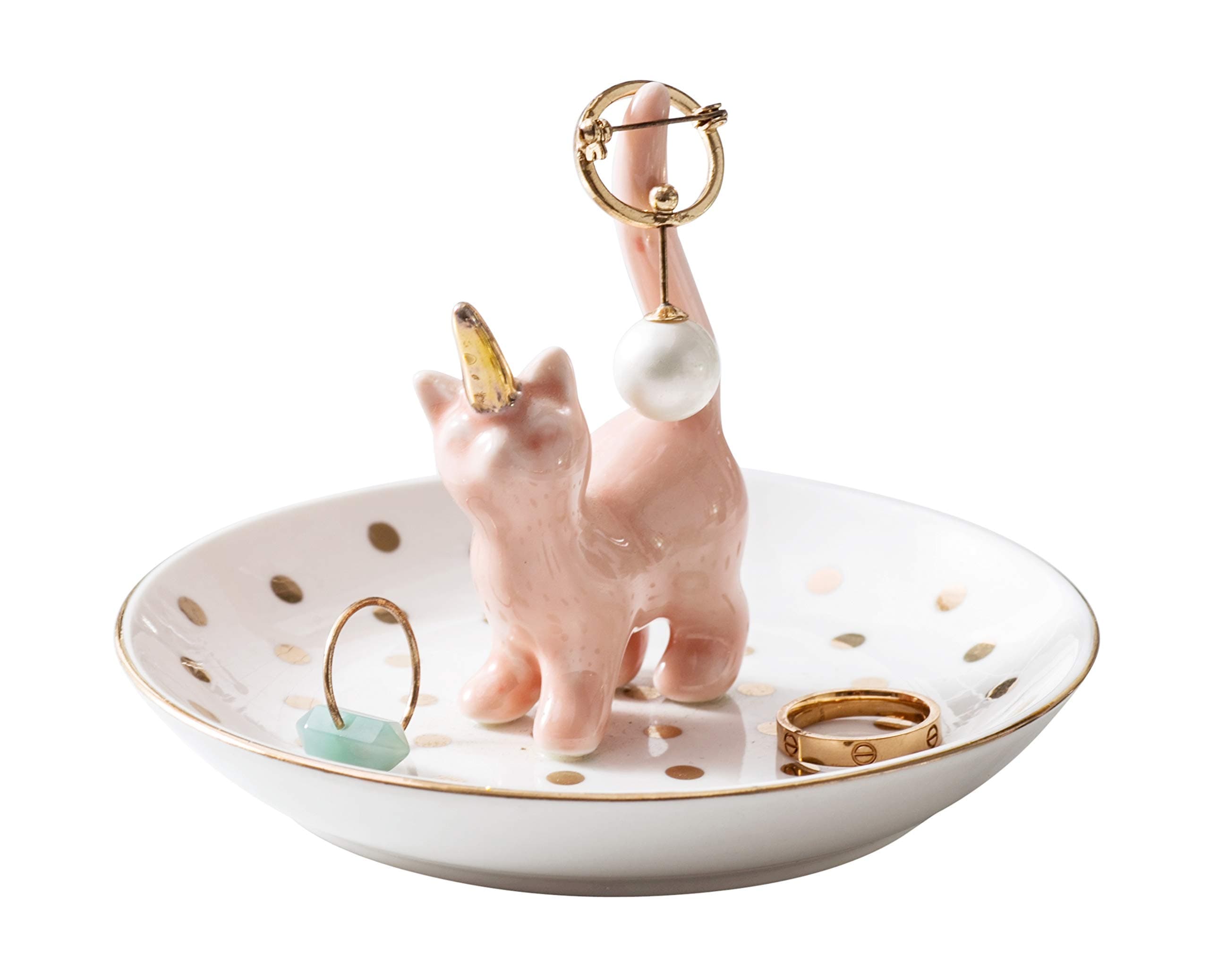 WANYA Adorable Cat Ring Holder Decor Jewelry Tray Ceramic Dish Organizer
