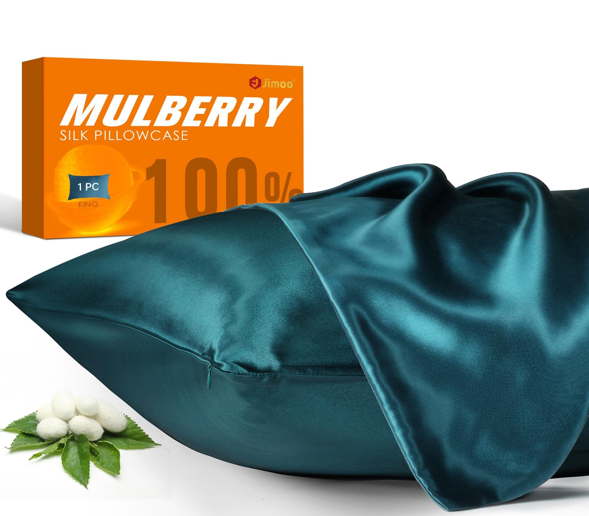 J JIMOO 100% Mulberry Silk Pillowcase for Hair and Skin, 22 Momme Natural Silk Pillow Case with Zipper, Both Sided Pure Silk Pillow Cover for Women Mom Men (Fog Blue, King 20''×36'')