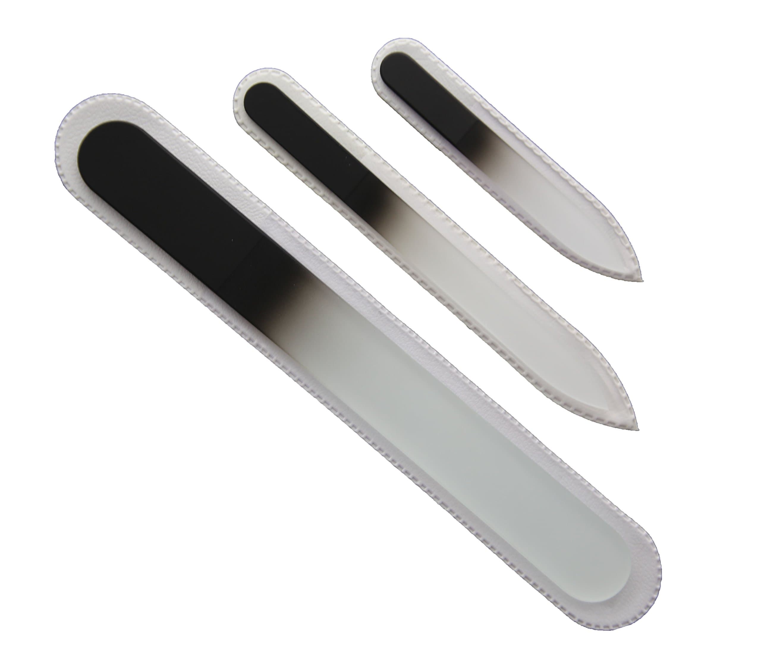 3 Piece, Genuine Czech, Etched, Crystal Glass Manicure Nail File Set-Small (3.5"), Medium (5.5"), and Large (7.5") Files-Black