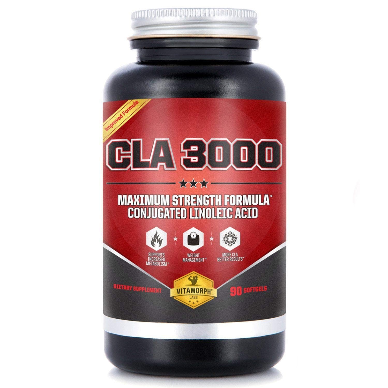 CLA 3000 - CLA Safflower Oil for Metabolism and Weight Loss Management, Maximum Strength Conjugated Linoleic Acid, Stimulant-Free Non-GMO Safflower Cla by Vitamorph Labs - 90 Softgels