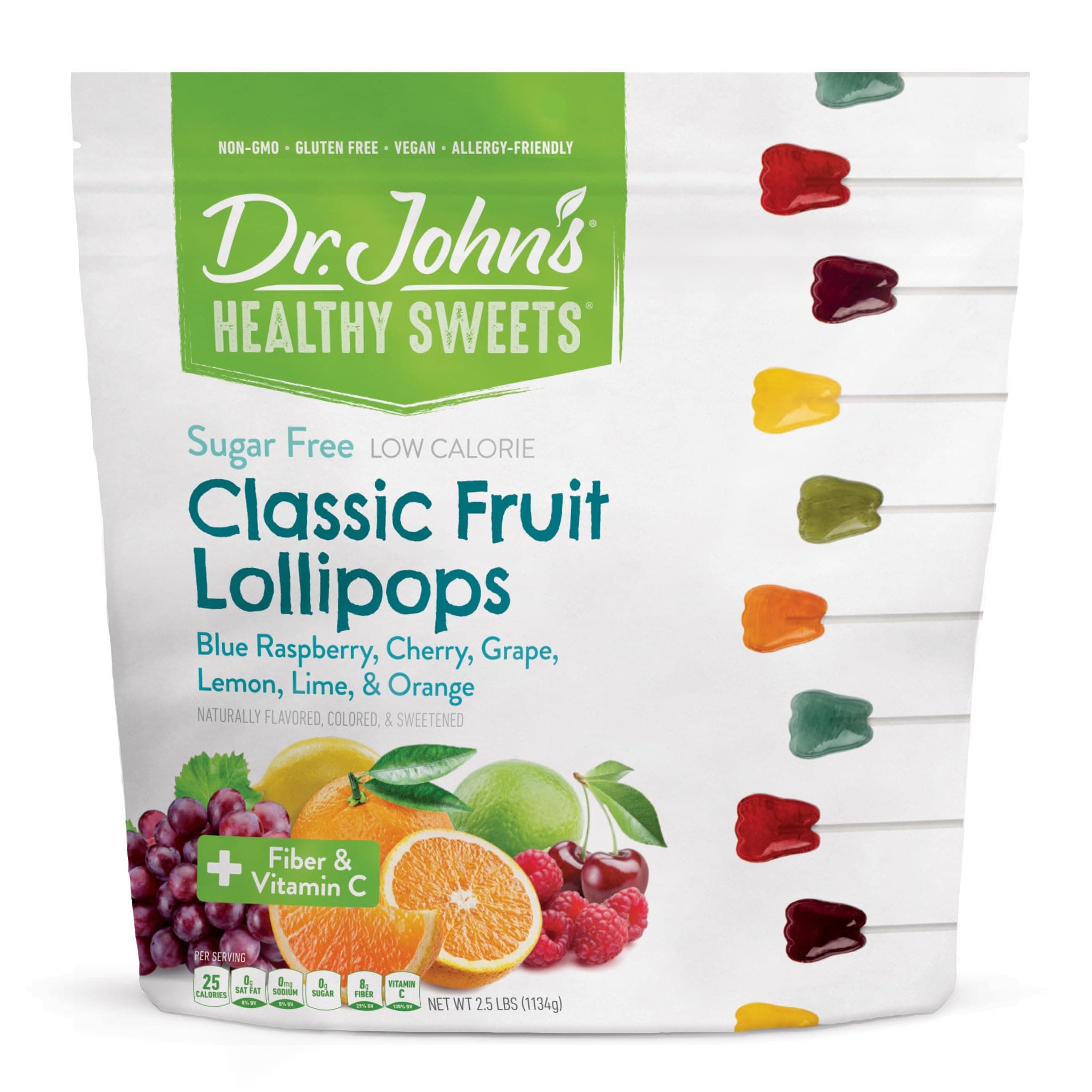Dr. John's Healthy Sweets Sugar Free Tooth Lollipops Classic Fruits 2.5 Pound