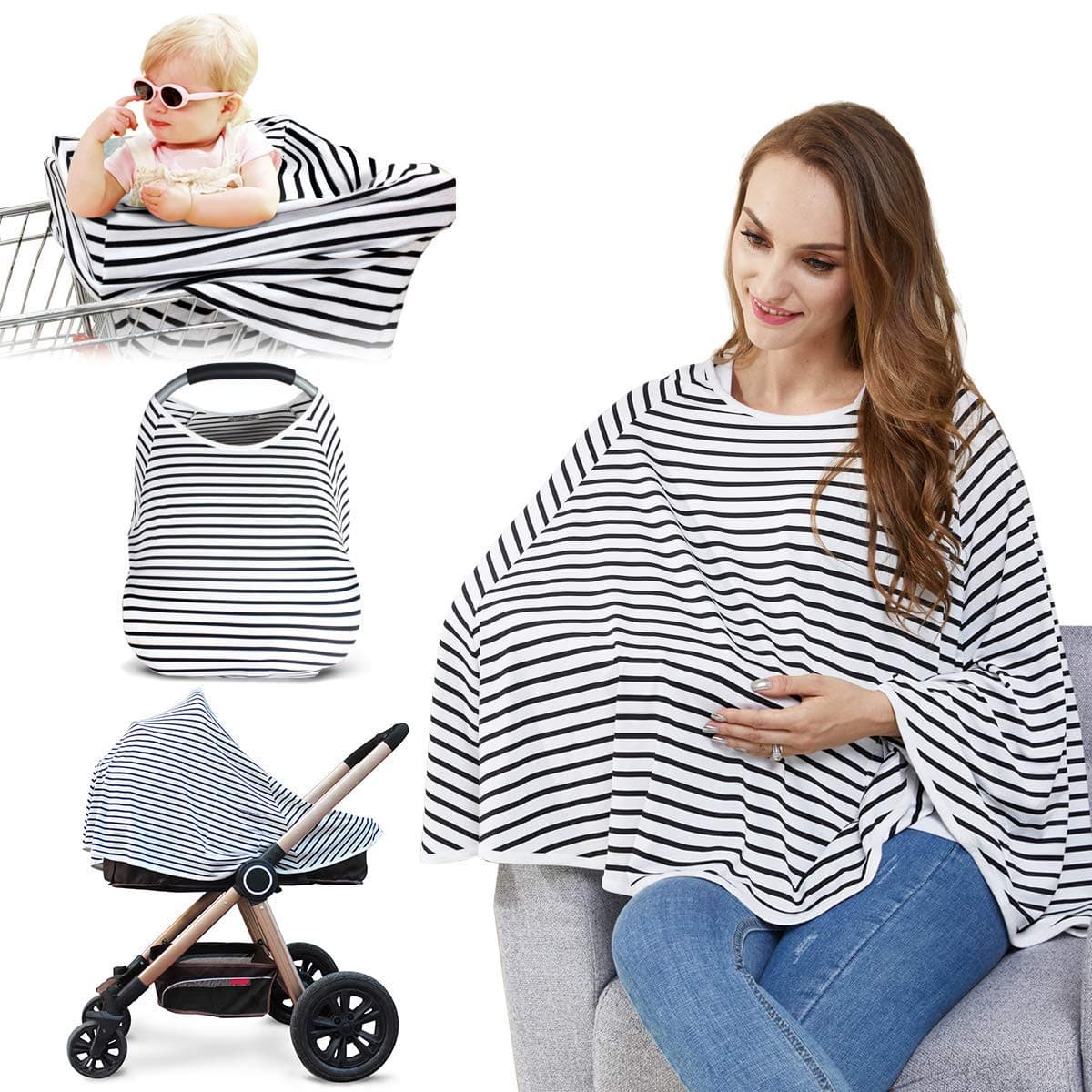Baby Nursing Cover & Nursing Poncho, 360° Full Privacy Breastfeeding Protection, Shopping Cart Stroller Cover, Multi-Use Cover for Baby Car Seat Canopy, Baby Shower Gifts for Boy&Girl