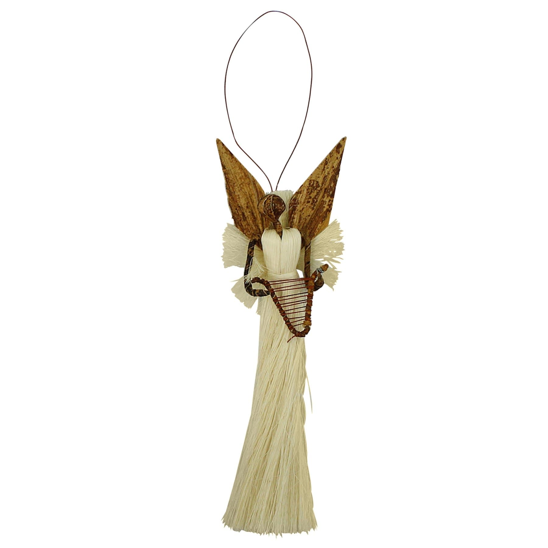 Banana Fiber and Sisal Angel Playing Harp Christmas Ornament