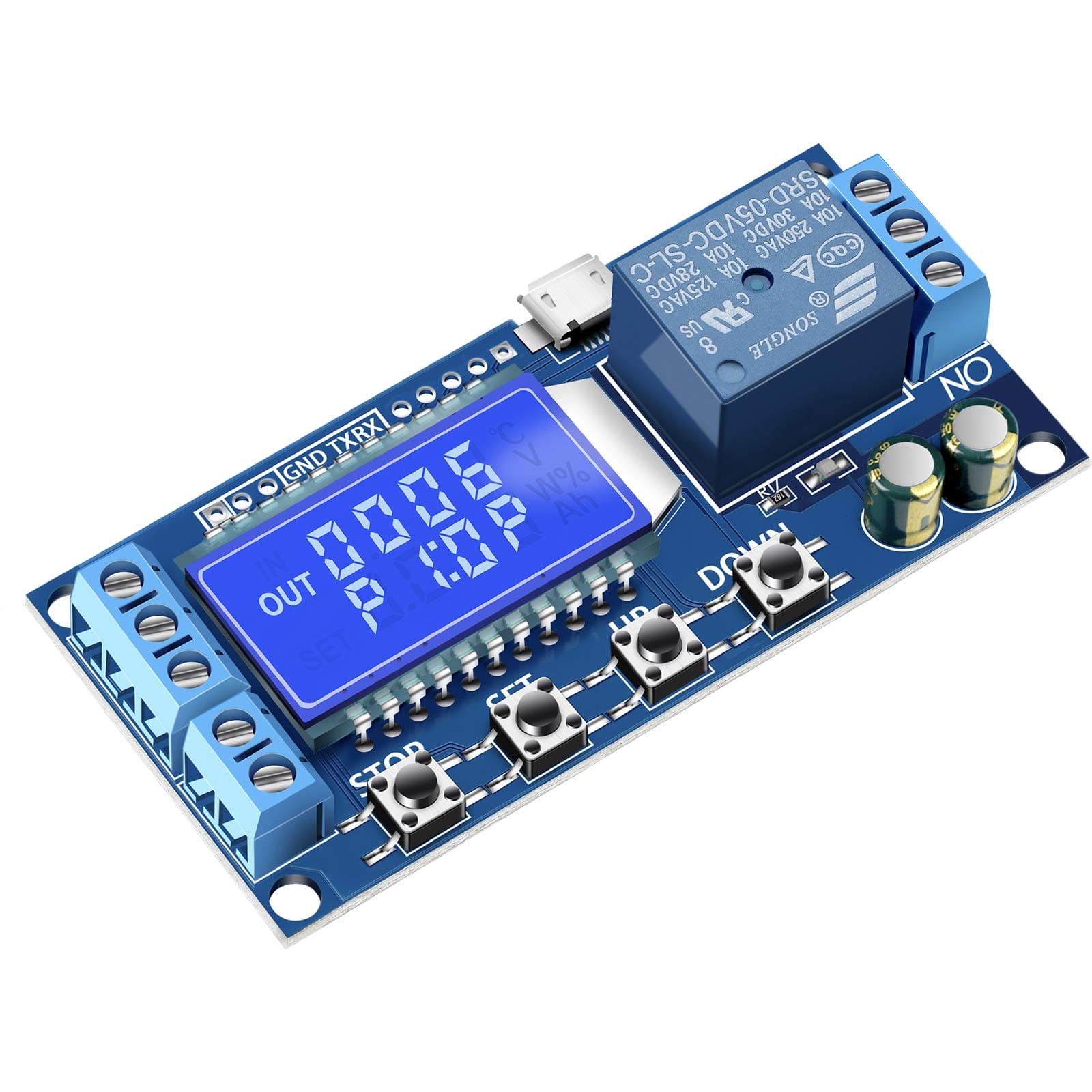 Timer Relay, Time Delay Relay Dc 5V 12V 24V Controller Board Delay-Off Cycle 0.01S-9999Mins Trigger Switching Module With Lcd Display Support Micro Usb Power Supply