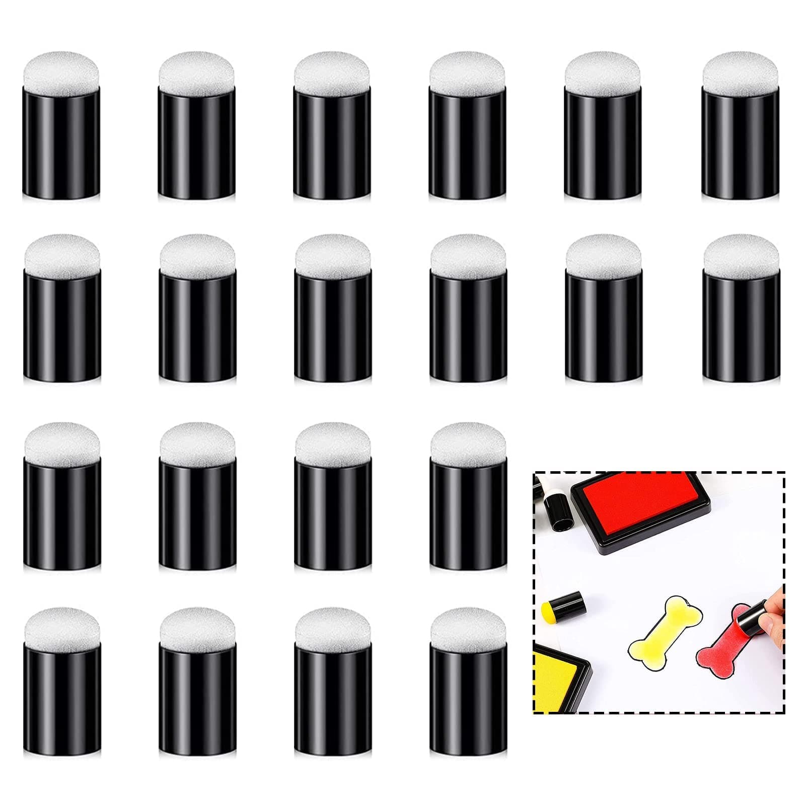 20-Piece Finger Sponge Daubers Set, Black Painting and Drawing Tools for Artists, Crafters, and Kids, Reusable and Washable Paint Sponges Perfect for Stenciling, Stamping, and Inking Projects