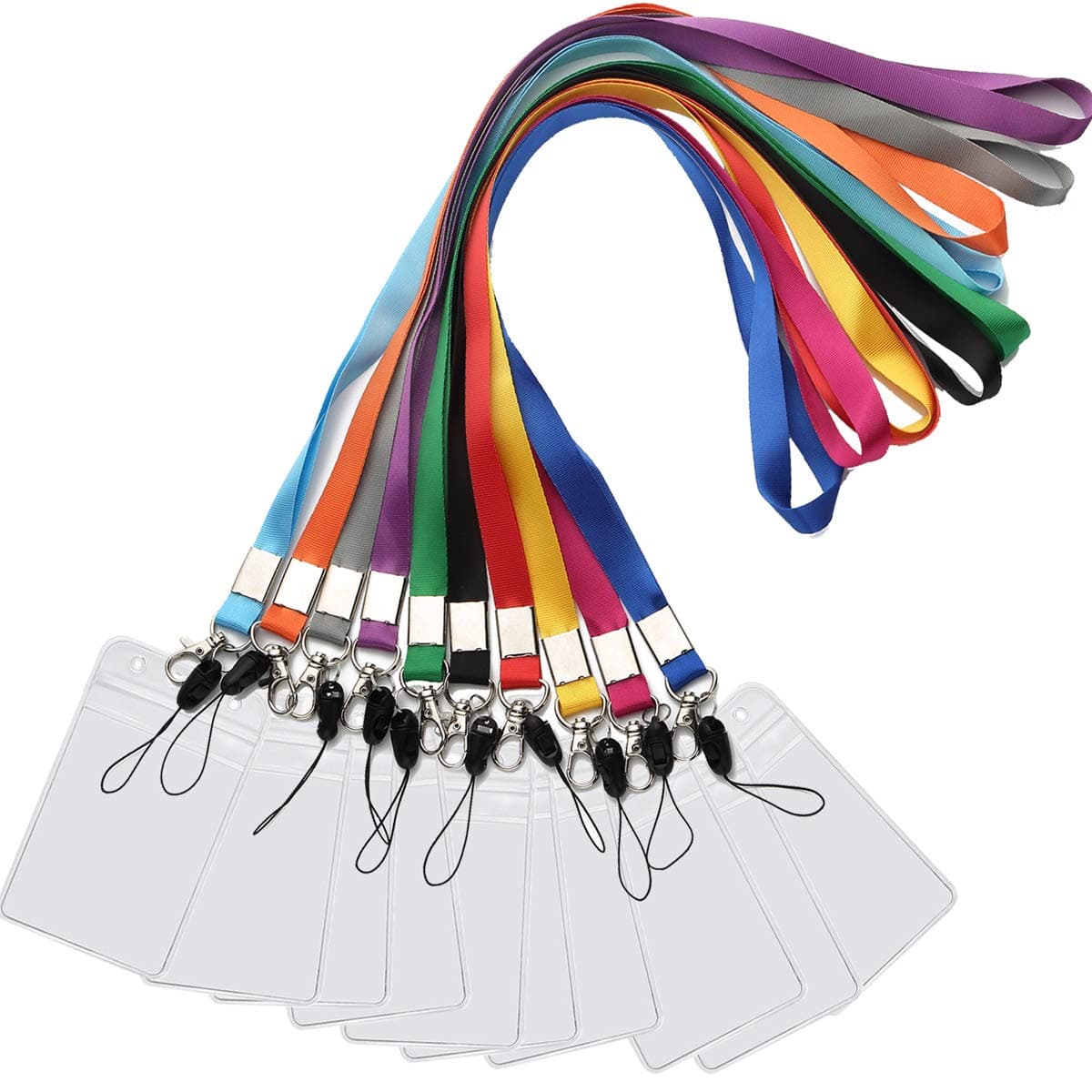 YOUOWO Lanyard with Badge Holders 10 Pack 10 Colours Neck Office Lanyards for Key Kids ID Name Badge USB Stick Whistles,Grey Purple Black Blue Green Orange