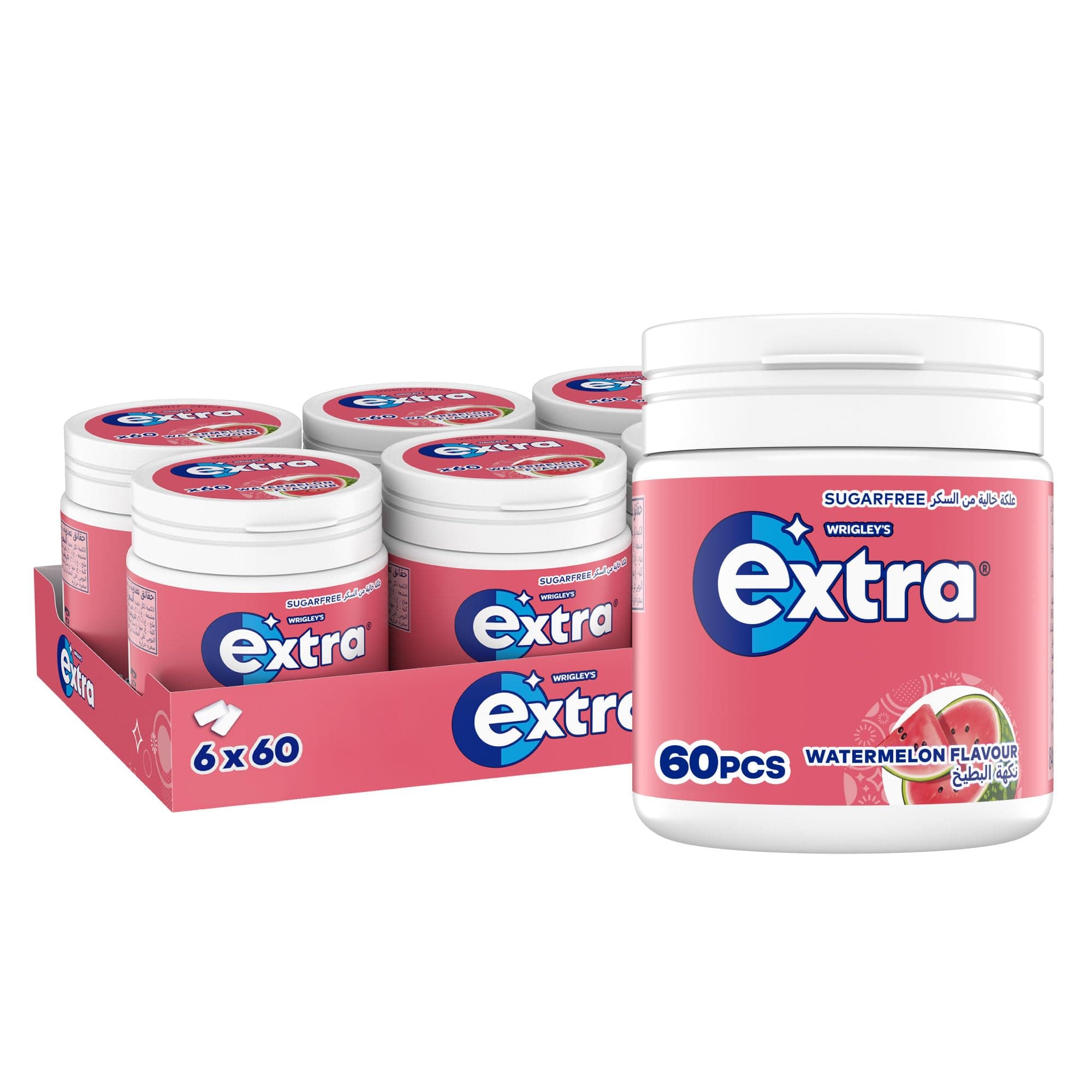Extra Gum Watermelon, Sugar Free Chewing Gum Pack of 6x84g, Get Fresh on the Go, and Ready for Every Opportunity
