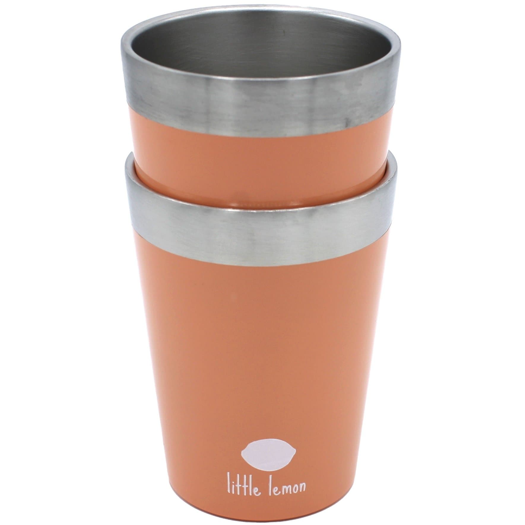 8 oz Double Wall Tumbler - Stainless Steel Kids and Toddler Cups - Toxic-Free, Unbreakable, 18/8 Steel, Dishwasher Safe, 2-Pack (Peach)