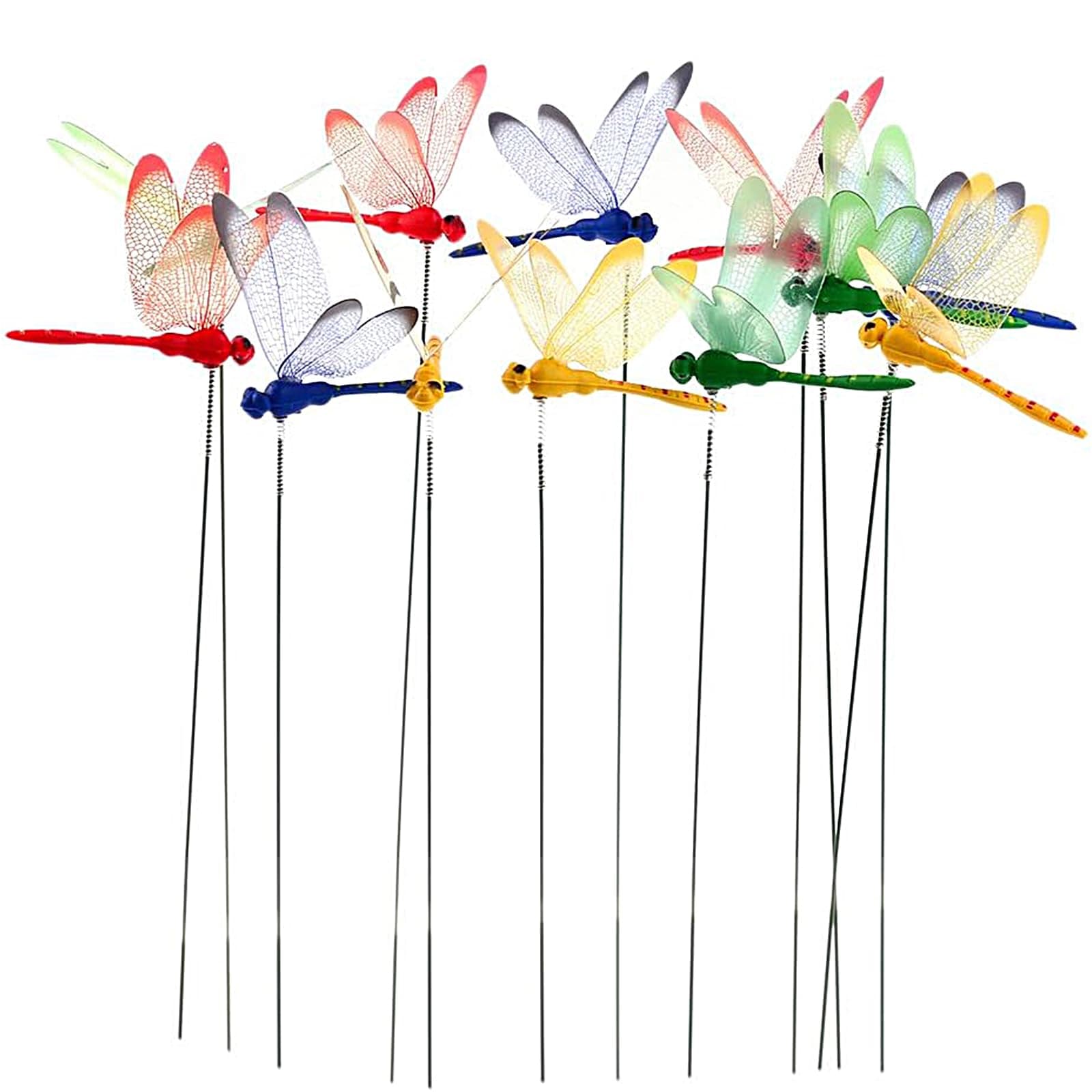 24 Pieces 3D Dragonfly Garden Decor Dragon Fly Garden Stakes Dragonflies Garden Ornaments Patio Decoration Dragonfly Stakes with Sticks, 4 Colors