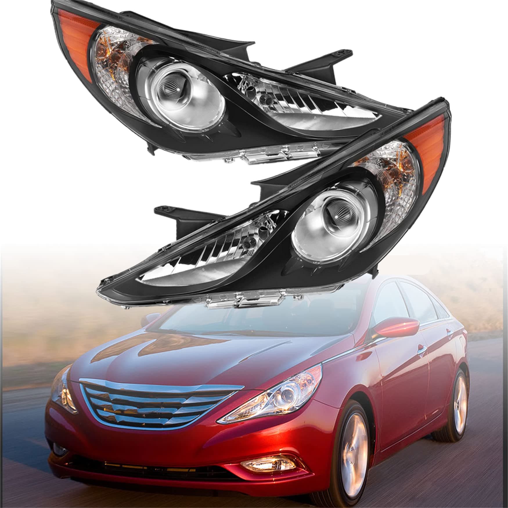 WFLNHB Front Headlights Assembly Replacement for 2011-2014 Hyundai Sonata Projector Headlights Headlamps Driver and Passenger Side