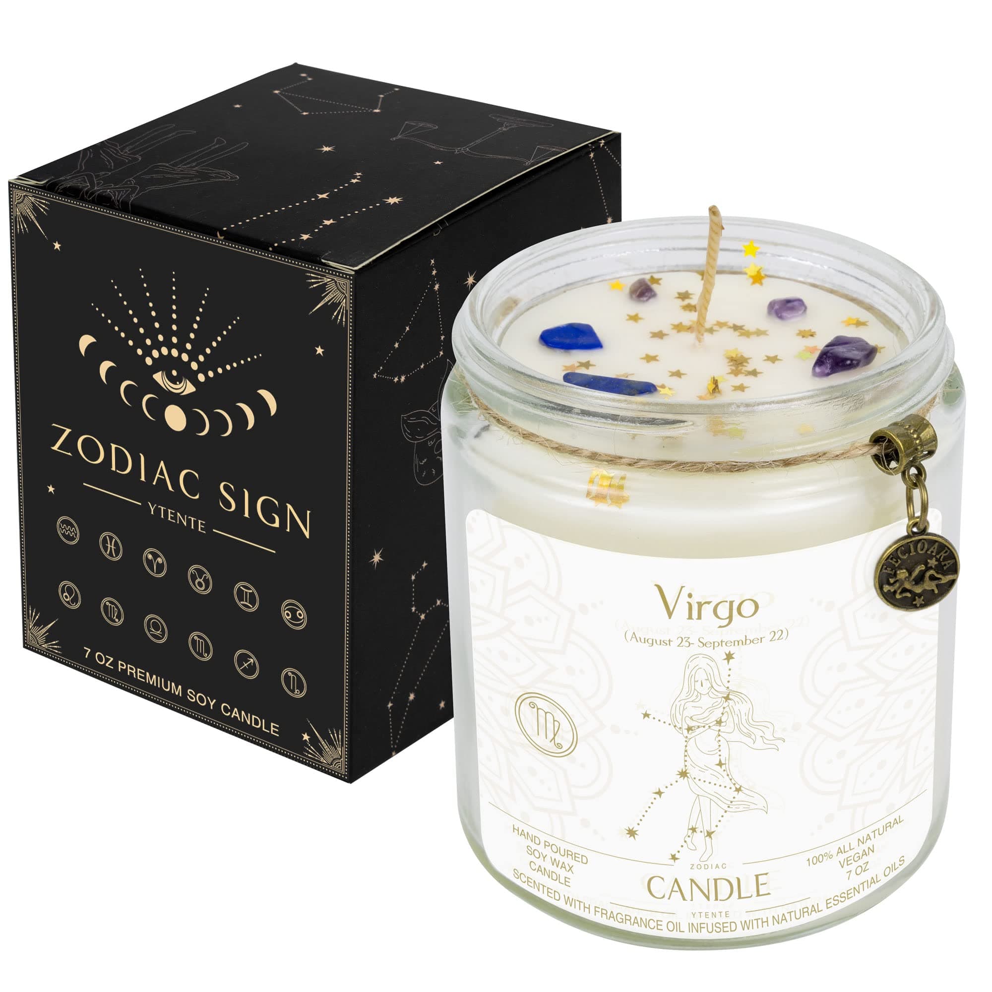 Zodiac Sign Candles, Zodiac Crystal Sign Candles,Astrology Scented Candles Best Friends Gifts for Women, Men Sister Brother Zodiac Funny Birthday Gift Candle Jar (Virgo)