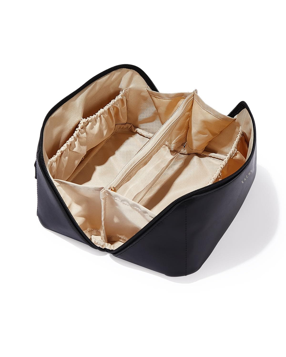 EACHY Travel Makeup Bag, Large Capacity Cosmetic Bag for Women, Waterproof PU Leather, Flat Open Portable Toiletry Bag for Skincare, Brushes & Travel Essentials