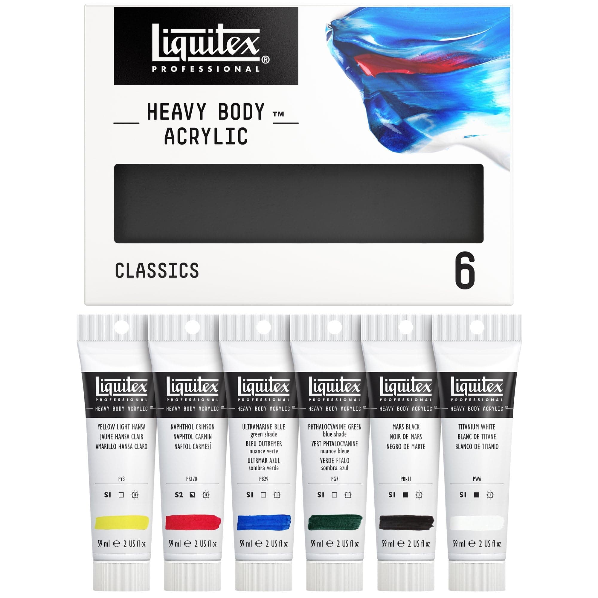 Professional Heavy Body Acrylic Paint, Classic 6 x 59ml (2-oz) Set