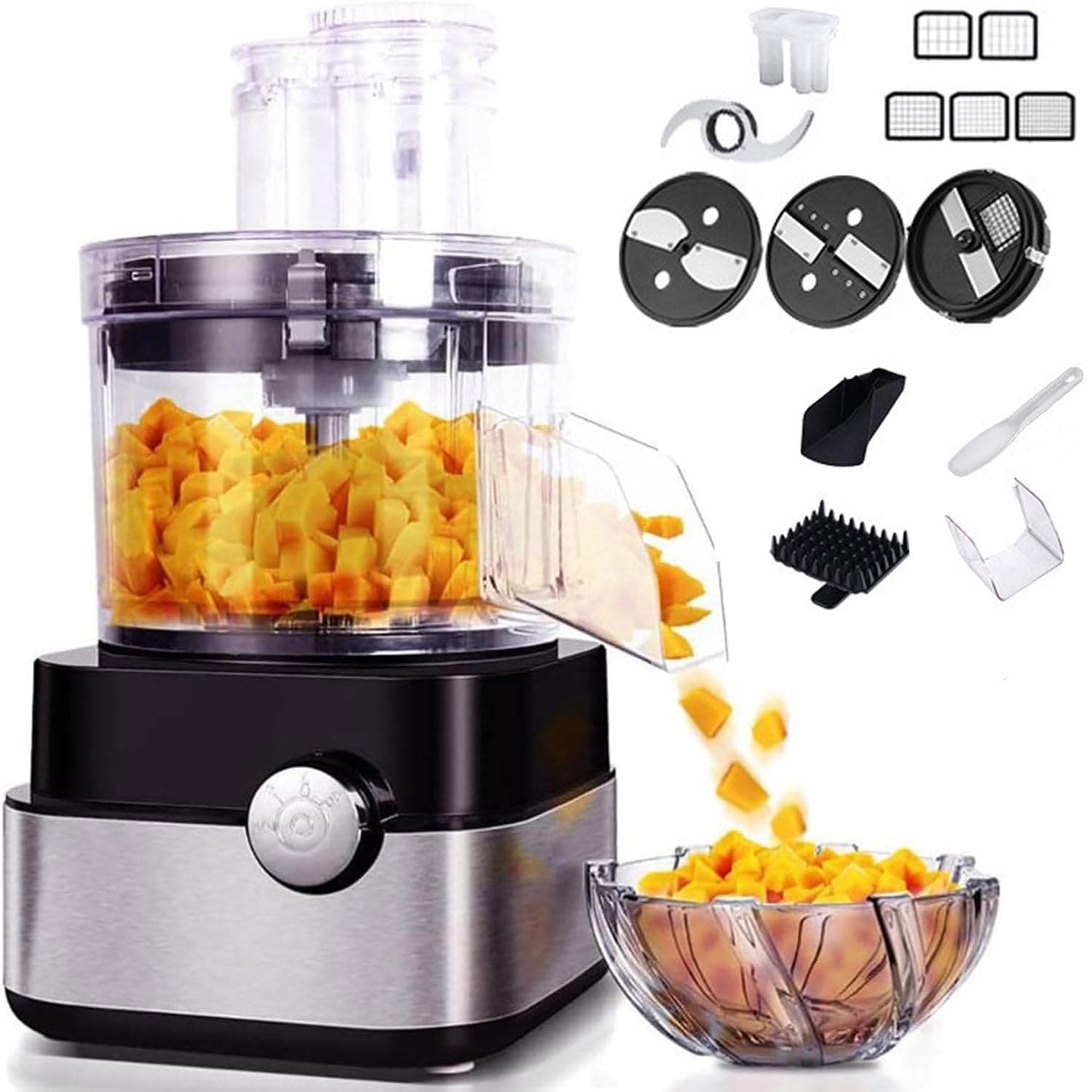 Commercial Food Processor 20-Cup Electric Vegetable Dicer Chopper 600W 5 in 1 Professional Veggie Shredder Grater Multifunctional Meat Grinder Blender with 5 Stainless Steel Blades