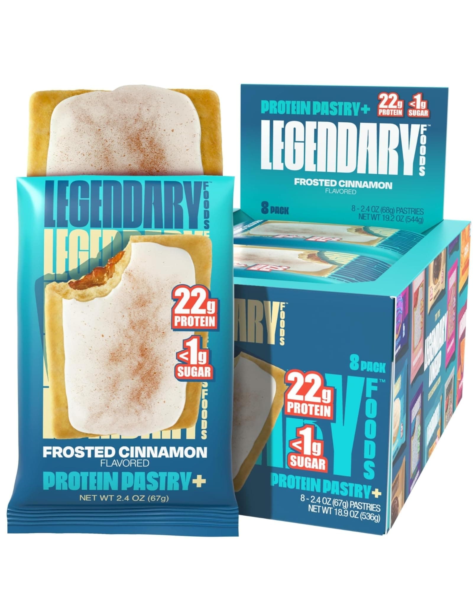 Legendary Foods 22g Heavy Duty High Protein + Pastry Bars - Low Carb Meal Replacement Bar - 8 Gluten Free Protein Snacks - Snack Bars