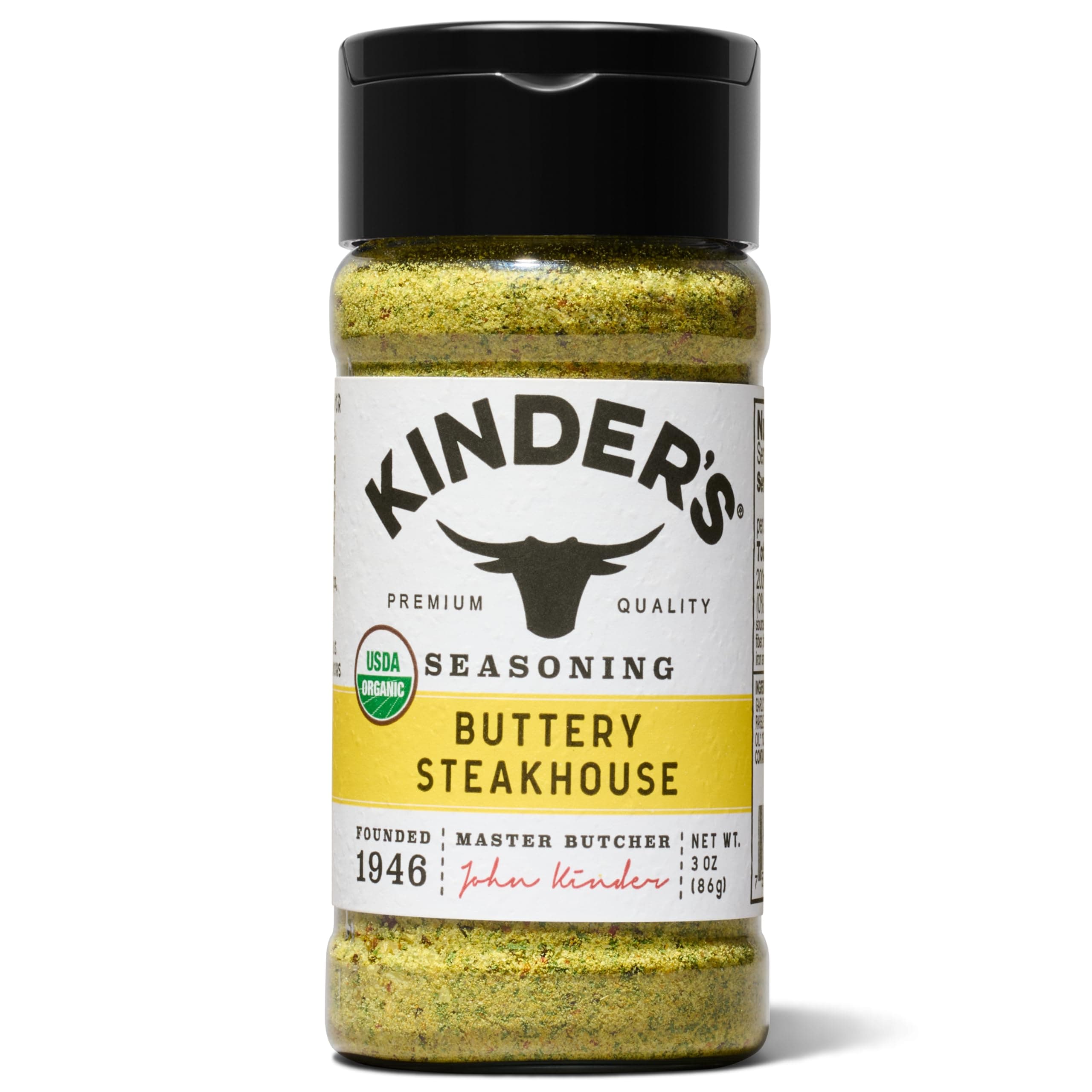 Kinder's Organic Buttery Steakhouse Rub, Premium Quality Seasoning, MSG Free and USDA Certified Organic, 3oz