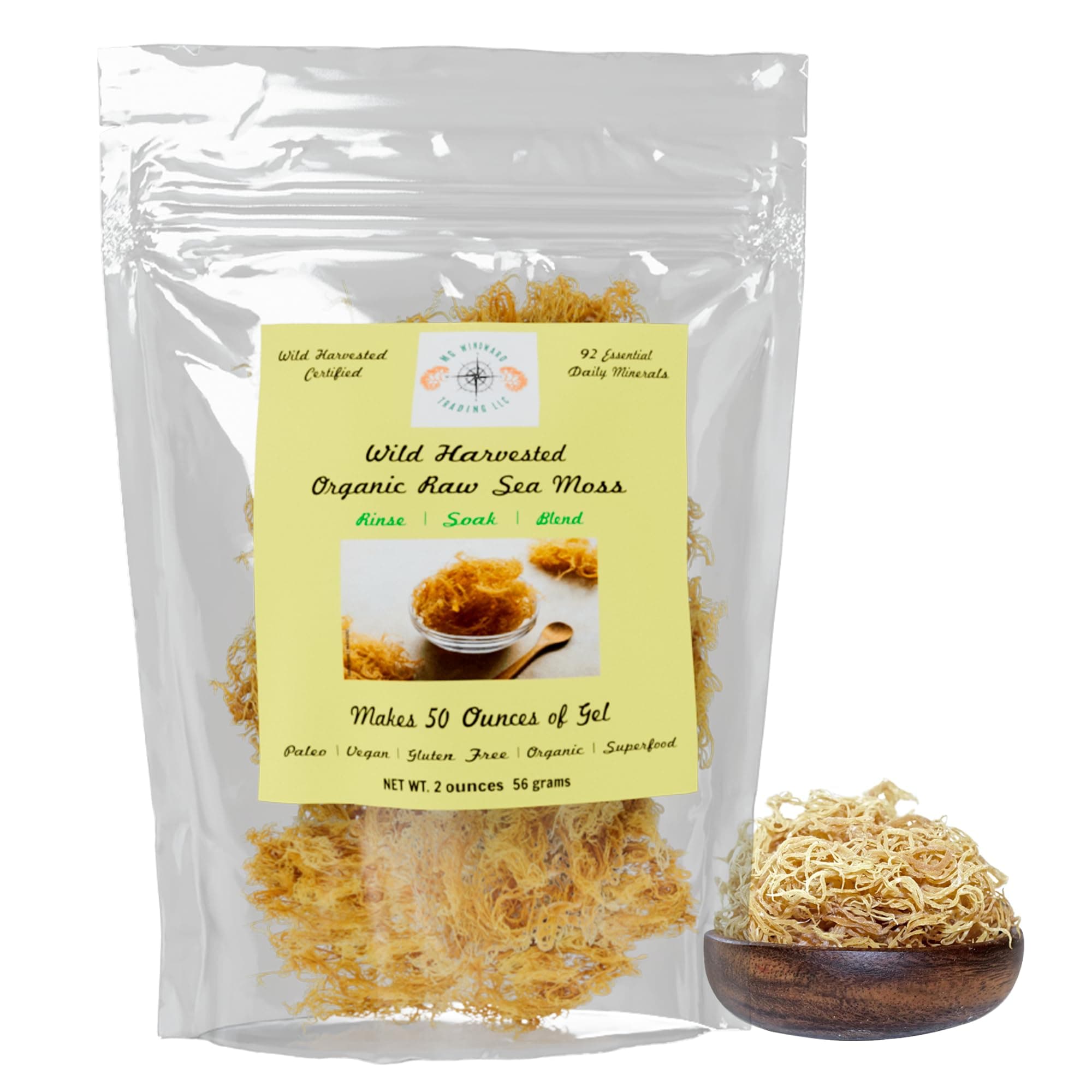 Organic Certified Gold Sea Moss from St.Lucia | Makes 50 ounces of Gel | WILDCRAFTED | Raw + Non GMO | Sundried | MINERAL RICH | Certified Wild Harvested Gold Raw Sea Moss | MG Windward Trading LLC
