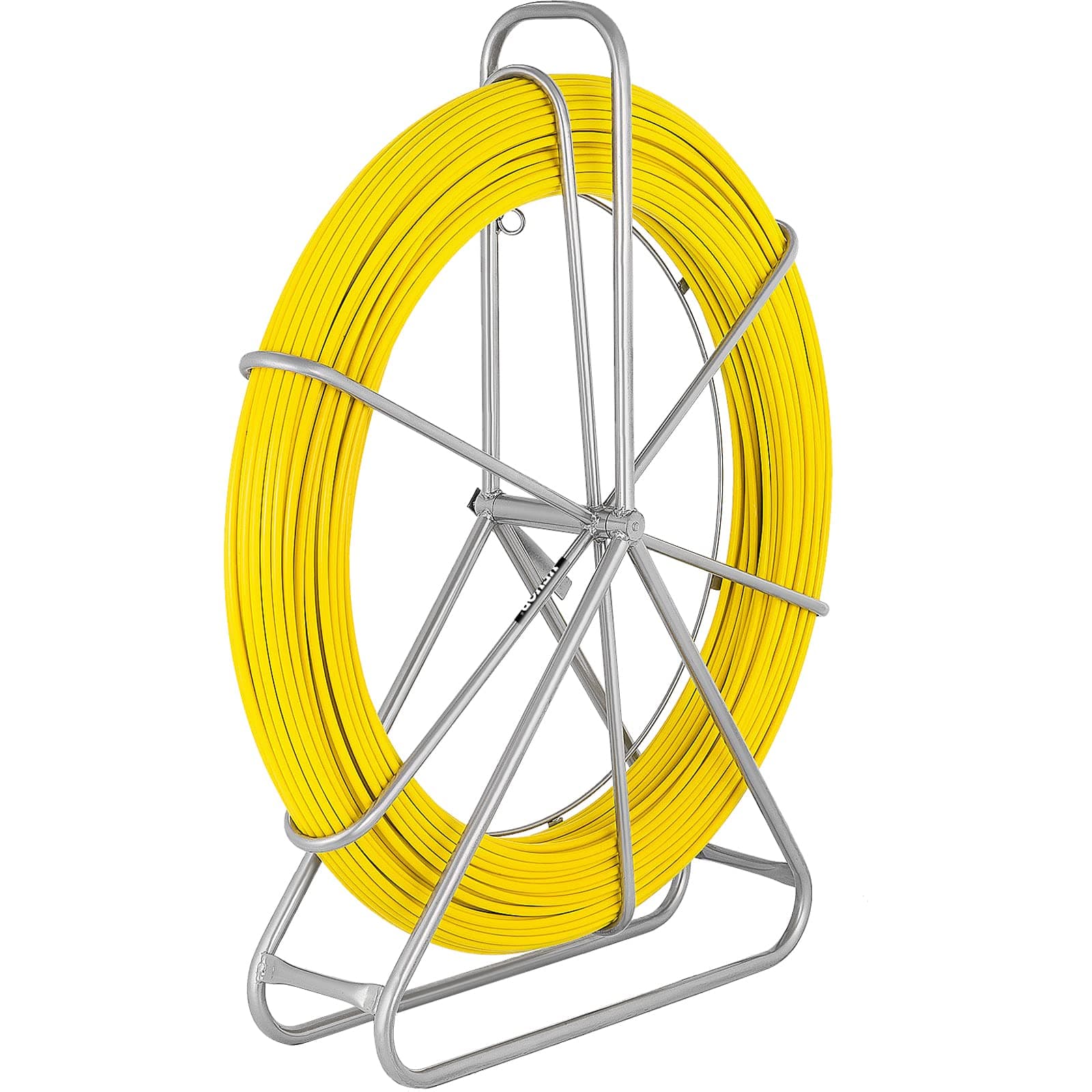 Happybuy Fish Tape Fiberglass 8MM 492FT, Duct Rodder Fish Tape Puller Fiberglass Wire Cable Running with Cage and Wheel Stand,Durable Steel Reel Stand,Fish Tape Min Bending Radius 13 inch/330 mm