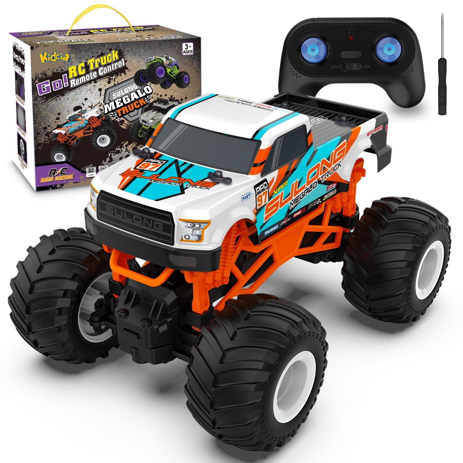 Remote Control Car, 1:16 Scale RC Monster Truck for Boys, 2.4 GHz All Terrain RC Cars for Boys Girls 4-7 8-12, 20 Km/h Off Road RC Truck, Christmas Birthday Gift for Kids and Adult, Orange