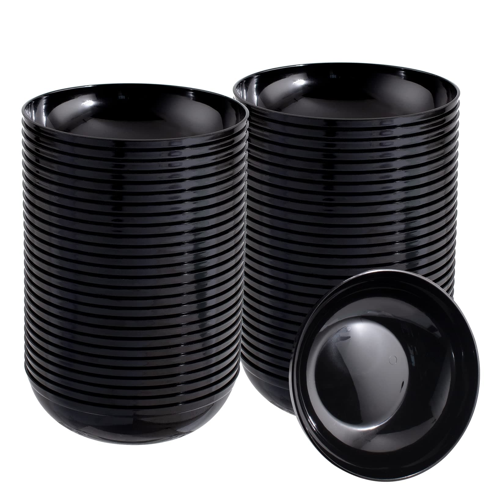 bUCLA 50Pack Black Plastic Bowls - 10oz Disposable Black Plastic Salsa/Serving Bowls - Ideal for Party & New Year