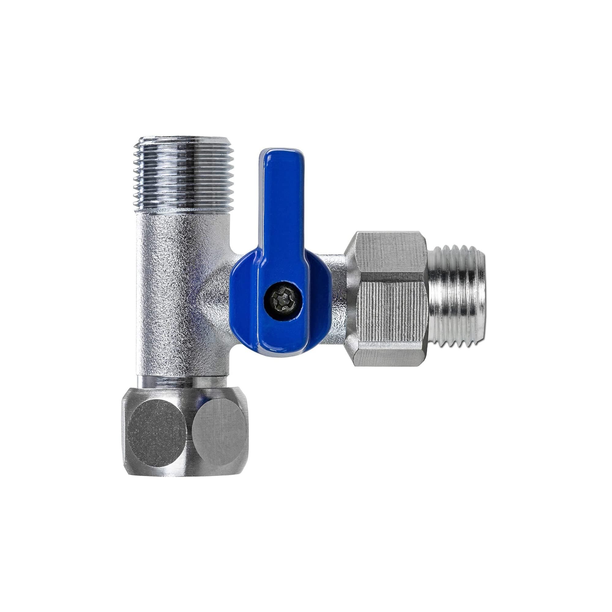 Shut-off valve adapter T-piece 3/8 inch AG x 3/8 inch nut for connecting water filters, reverse osmosis, refrigerators, coffee machine (3/8 inch AG x 3/8 inch AG x 3/8 inch AG x 3/8 inch nut).