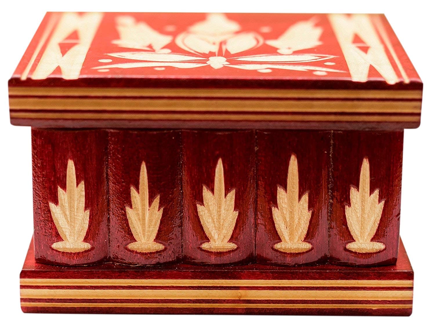 Kalotart Eastern European Wooden Puzzle Jewelry Box – Handmade in a Traditional Style – Secret Box with Key – Unique Carvings - Small (Red)