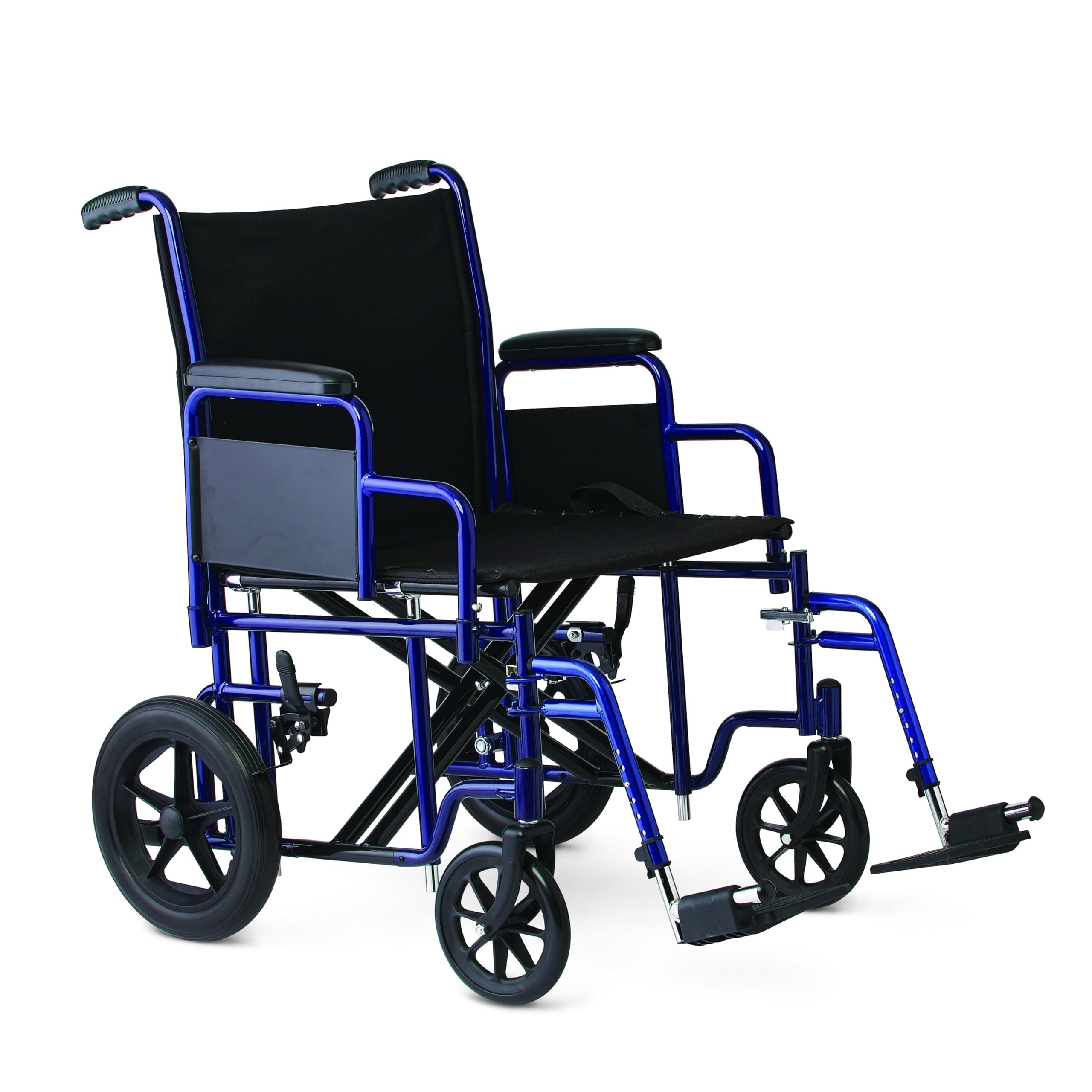 Heavy Duty Transport Chair supports up to 500 lbs., Bariatric Transport Wheelchair, 22" x 18" seat, Blue Frame