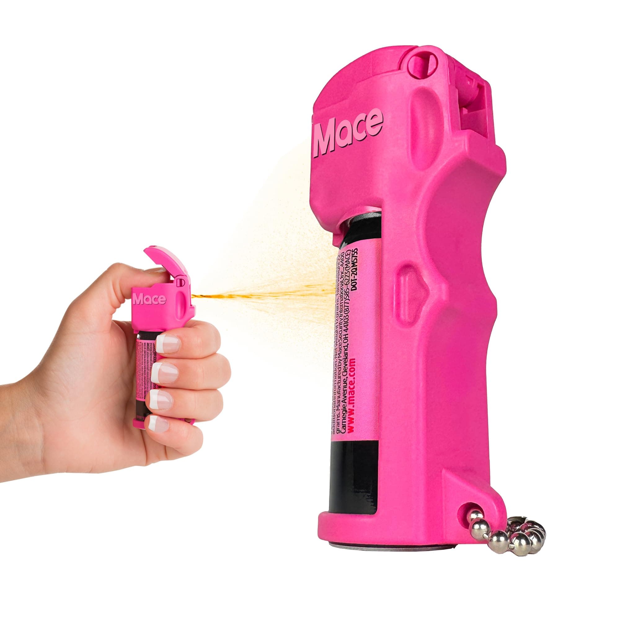 Runner Self Defense Mace Pepper Spray- Ideal self defense keychain for women, runners, hikers and walkers 12 ft. range, Made in the USA. Available in High Visibility Pink, Yellow, Orange, Blue and Black