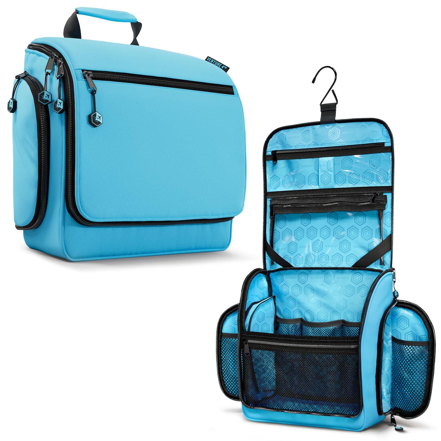 VENTURE 4TH Hanging Travel Toiletry Bag for Women & Men – Large Toiletry Organizer with 18 Compartments, Removable TSA Pouch, Travel Wash Bag for Toiletries, Makeup & Shaving Kit (Light Blue)