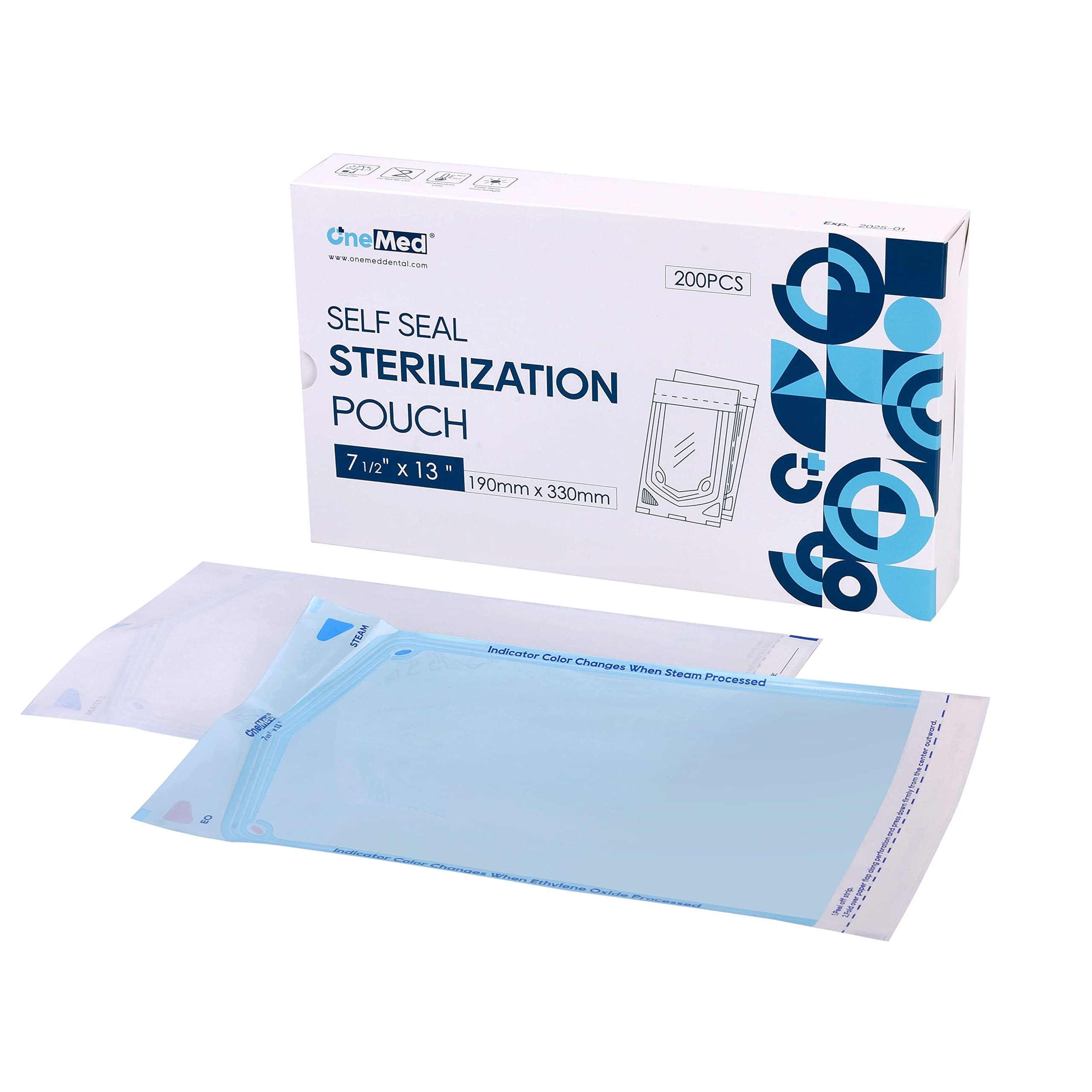 200 Pouches Dental Self-Sealing Sterilization Pouches 7.5x13 inch 200/Box 1 Box