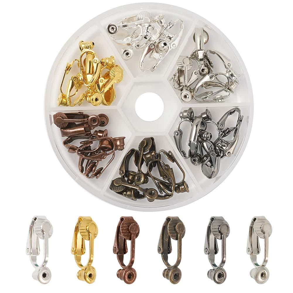 KISSITTY 36pcs/Box 6 Colors Brass Stud to Clip on Earring Converter 19x6mm for Non-Pierced Ears