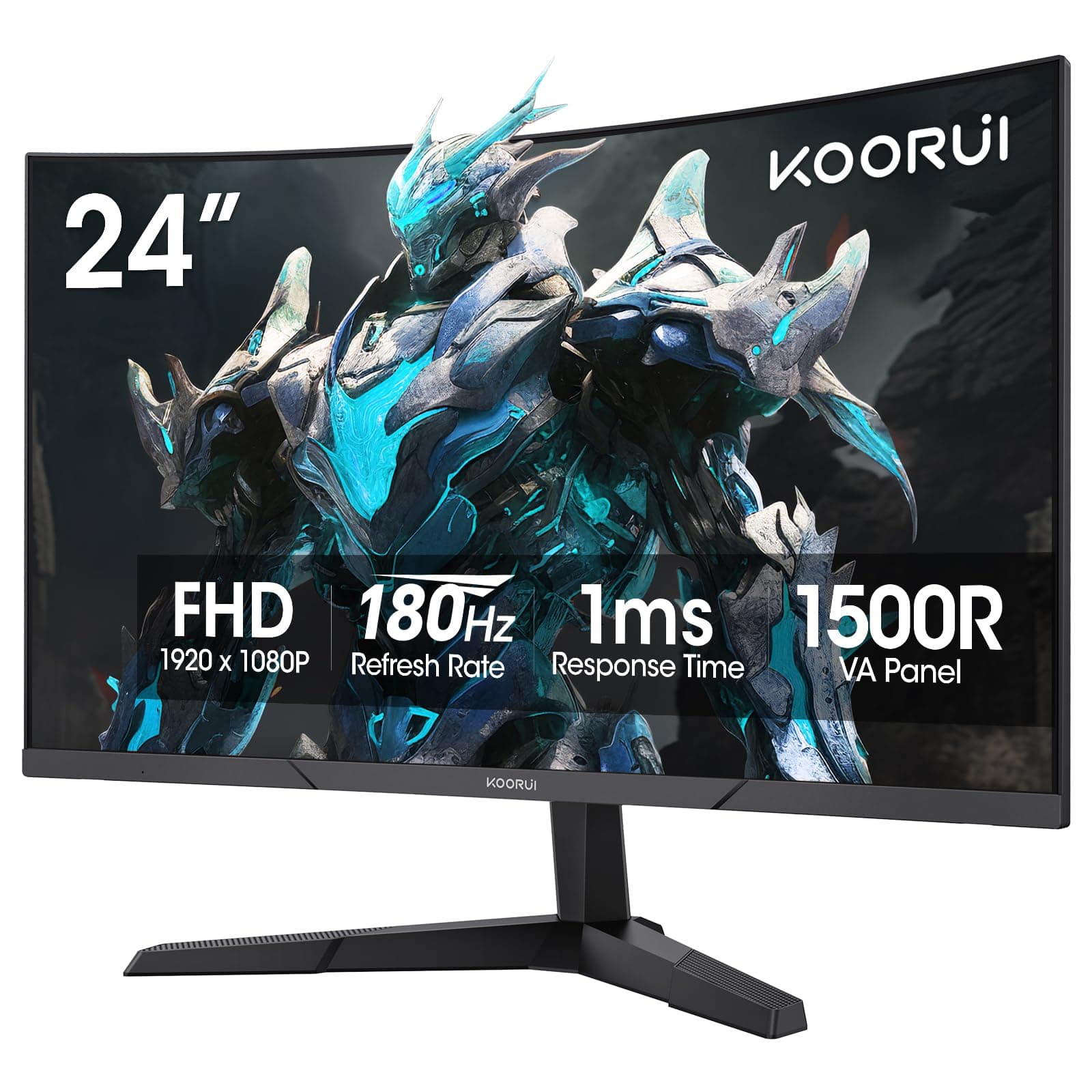 KOORUI 24 inch Curved Gaming Monitor 180Hz FHD 1080P Computer Monitor, 1ms 1500R Display, Adaptive Sync, FreeSync Premium, HDMI 2.0X2 & DP 1.2, VESA, Tilt, 24E6CA