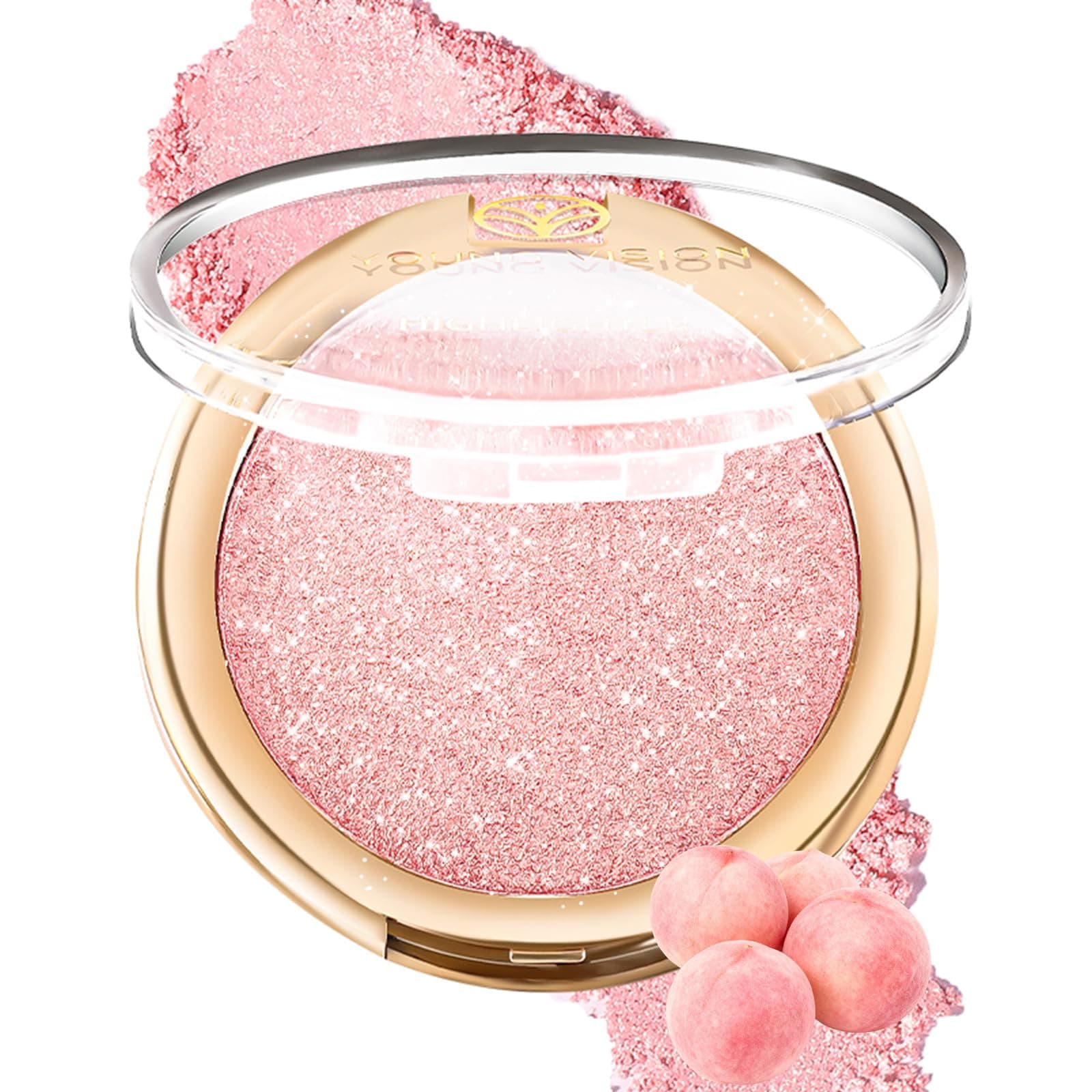 YOUNG VISION Pressed Powder Highlighter, Baked Natural Glow Contour Powder & Face Highlighter, Cruelty-Free, Shimmer Highlighting Makeup for Face, Eye, Eyeshadow, Body, Skin, Xmas Gift (Pink)