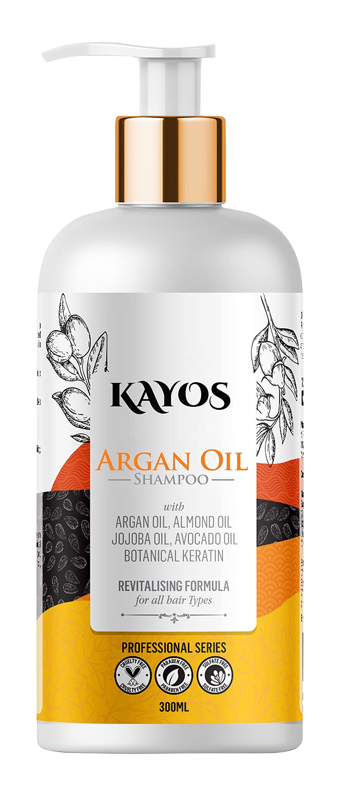 Kayos Argan Oil Shampoo for Hair - No Sulfates No Parabens with Keratin for All Hair Types - 300mL