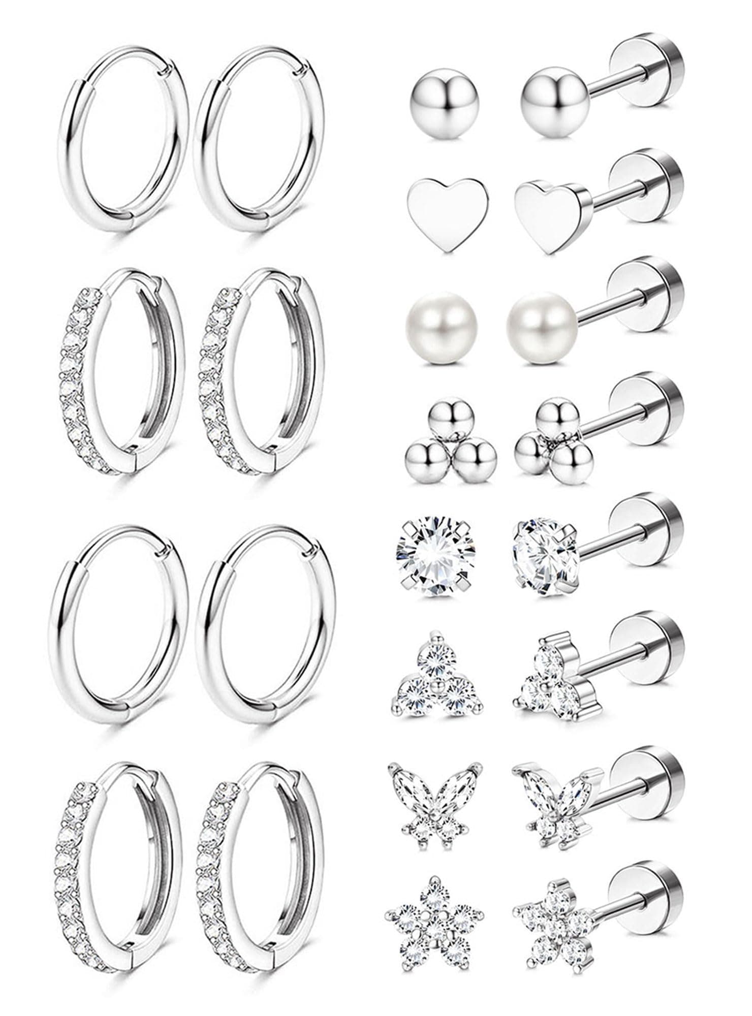 Hypoallergenic Gold Stud Hoop Earrings for Women Men Surgical Stainless Steel Flat Back Earrings Small 14K Gold Huggie Hoops Cartilage Earring Set for Multiple Piercing Jewelry Gifts for Women