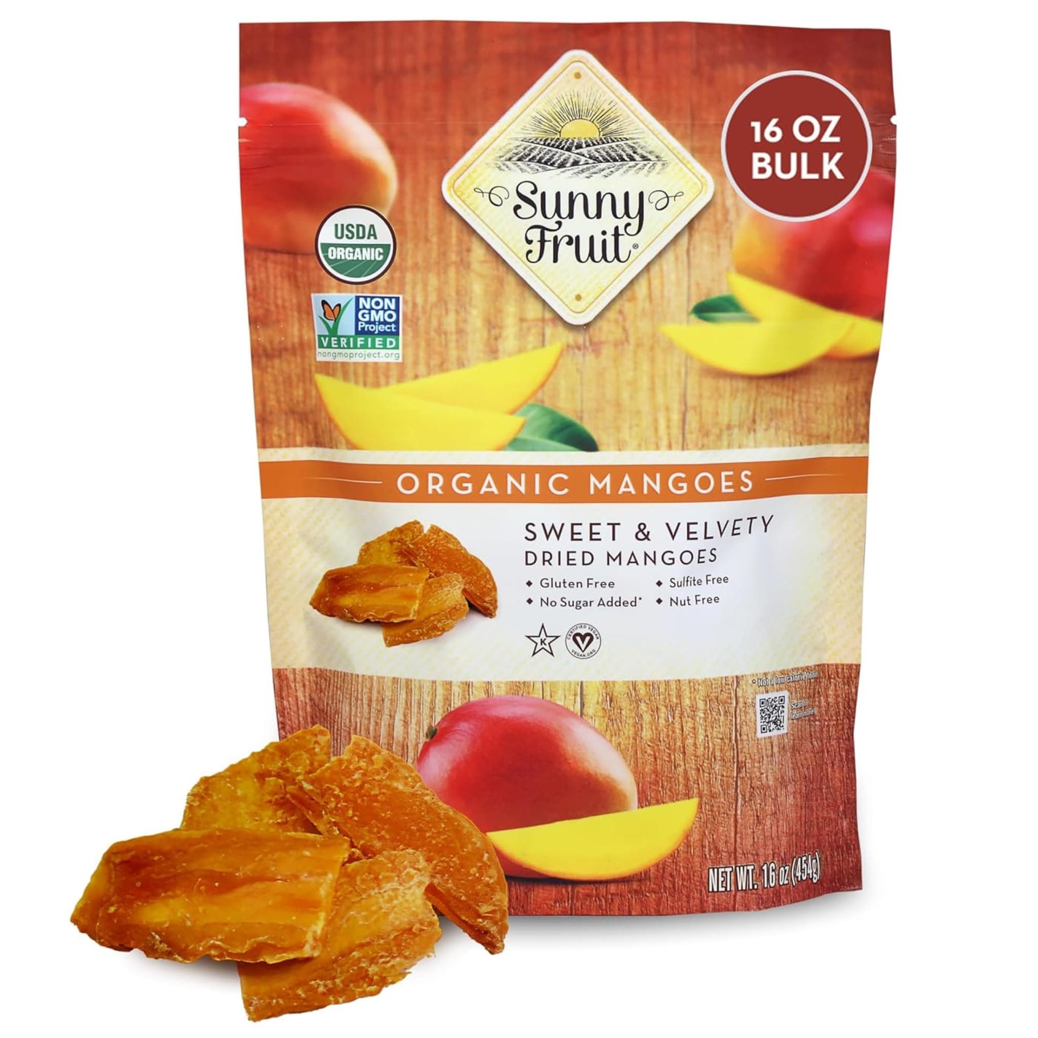 Sunny Fruit Soft Organic Dried Mangoes - 1 Pound Bulk Bag | No Preservatives, No Sugar Added | Healthy, Naturally Sweet Tropical Dried Fruit Snack | NO SULFIDES, NON-GMO, VEGAN, HALAL, KOSHER