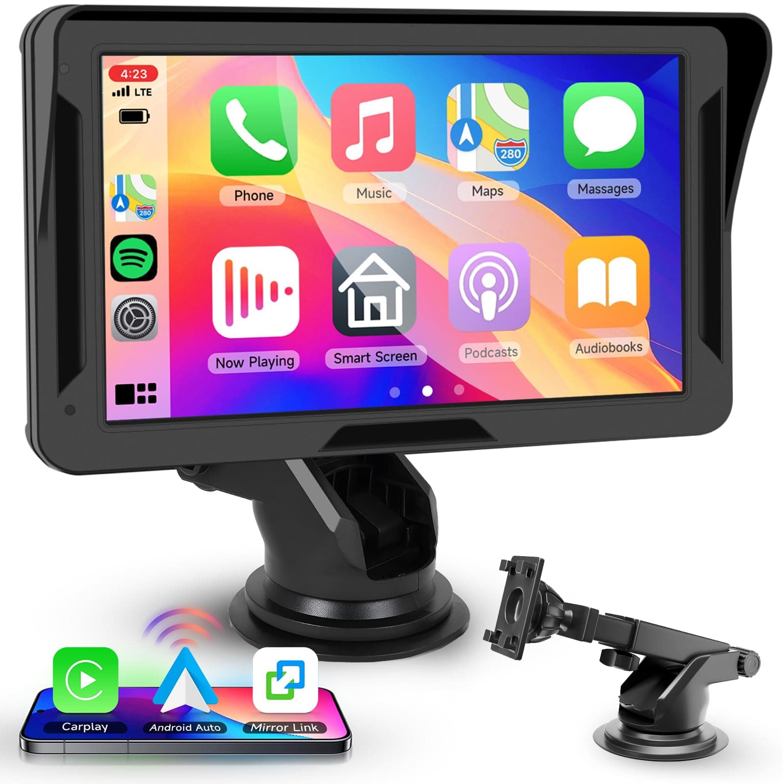 Protable Wireless Carplay Screen for Car, 7 Inch Carplay & Andrid Auto Touch Screen Radio for Car, Car Audio Receiver,DSP/Voice Control/Bluetooth/FM/AUX/TF Card/Mirror Link