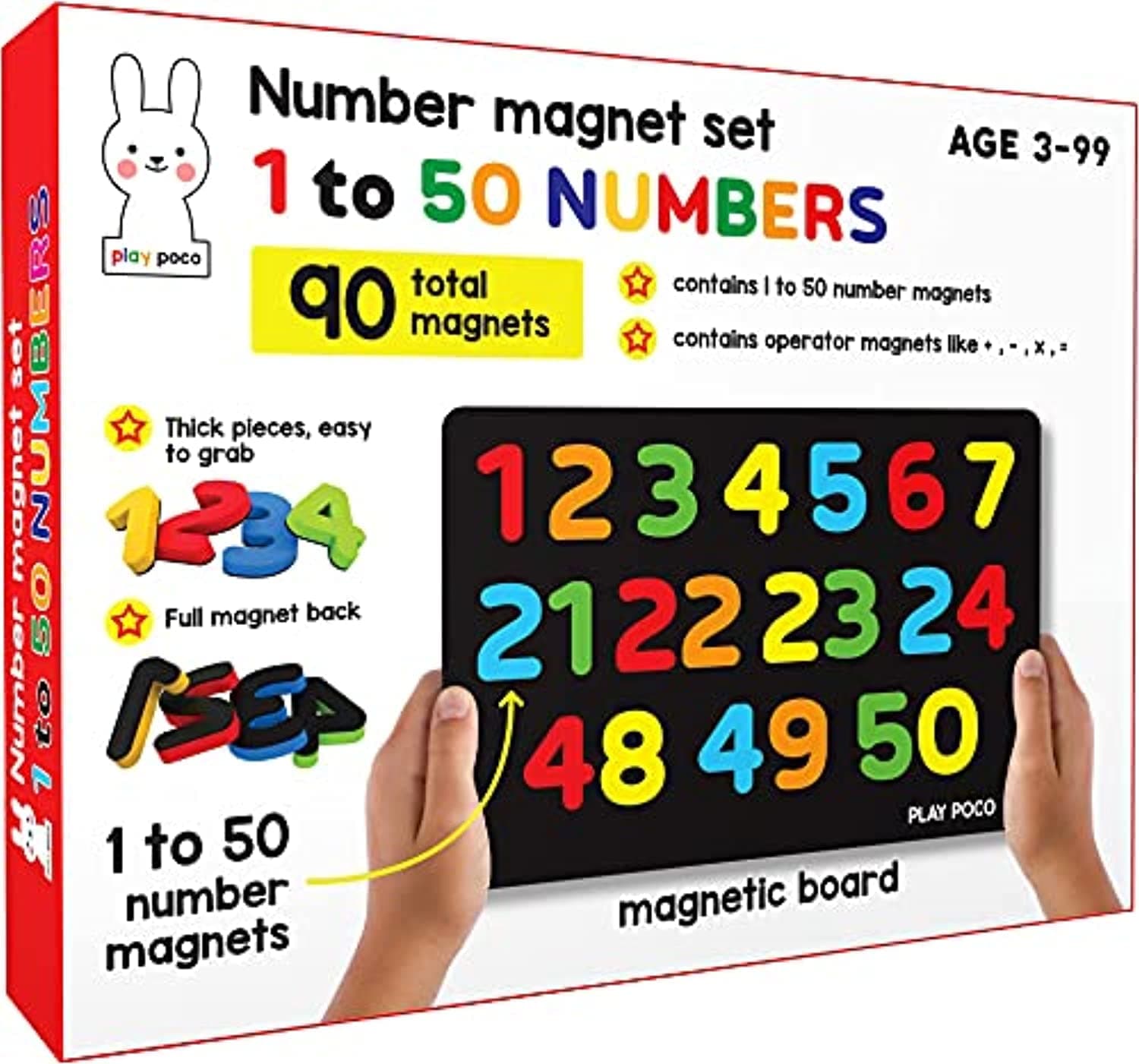 Play Poco 1 To 50 Numbers Magnet Set - With 90 Number Magnets And Magnetic Board - Child Safe Foam Numbers With Full Magnet Back - Perfect Learning Set For 3, 4, 5 Year Old Boys And Girls
