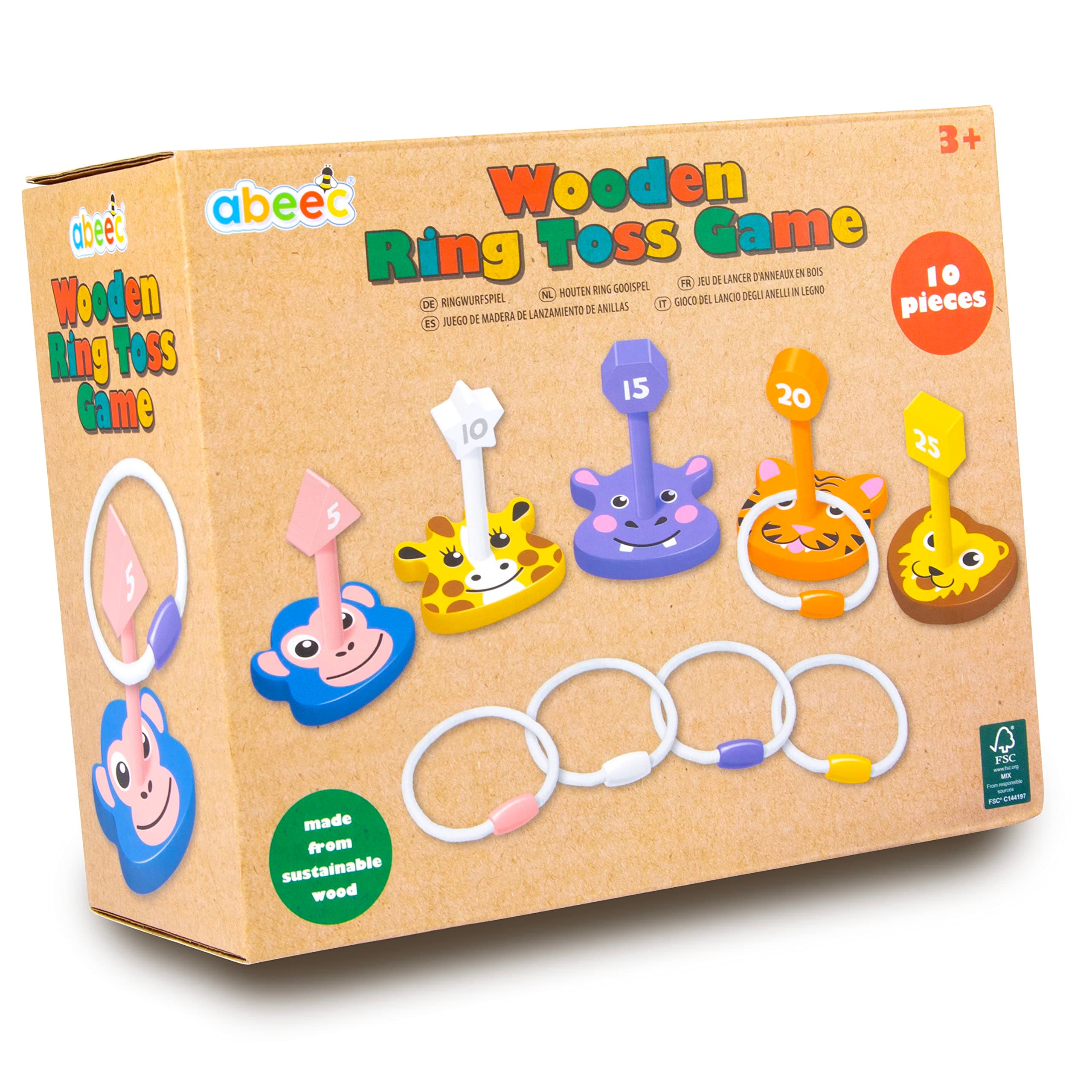 abeec Wooden Ring Toss Game - Toddler Toys - Wooden Sensory Game - Educational Toys For 2+ Year Olds