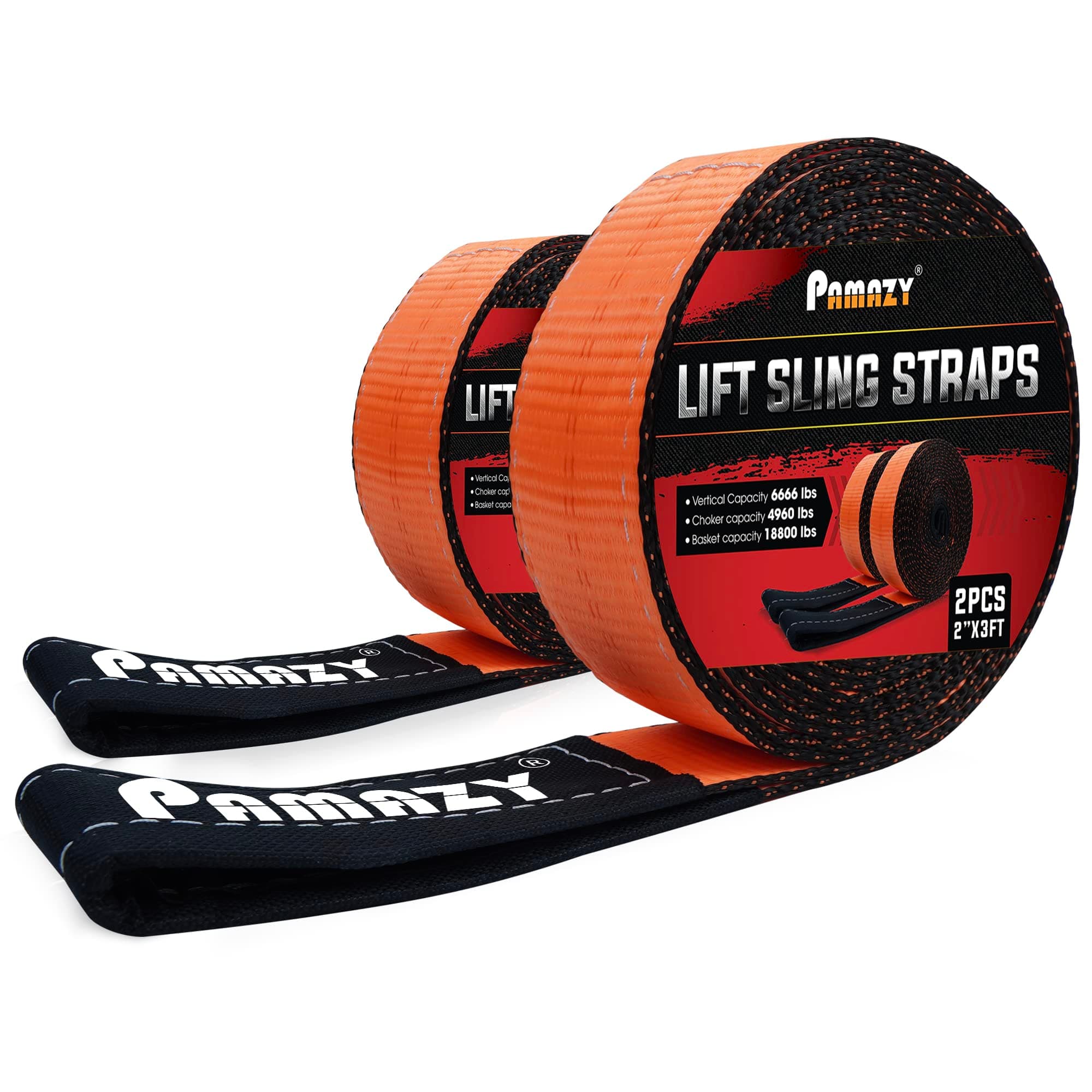 2 Pack 2”x3FT Supper Sturdy Lift Sling Straps, 18800 Pound Capacity Heavy Duty Eye-Eye Nylon Strap for Hoist, 2-Ply Polyester Rigging Straps, Tree Saver Recovery Straps Web Sling Winch