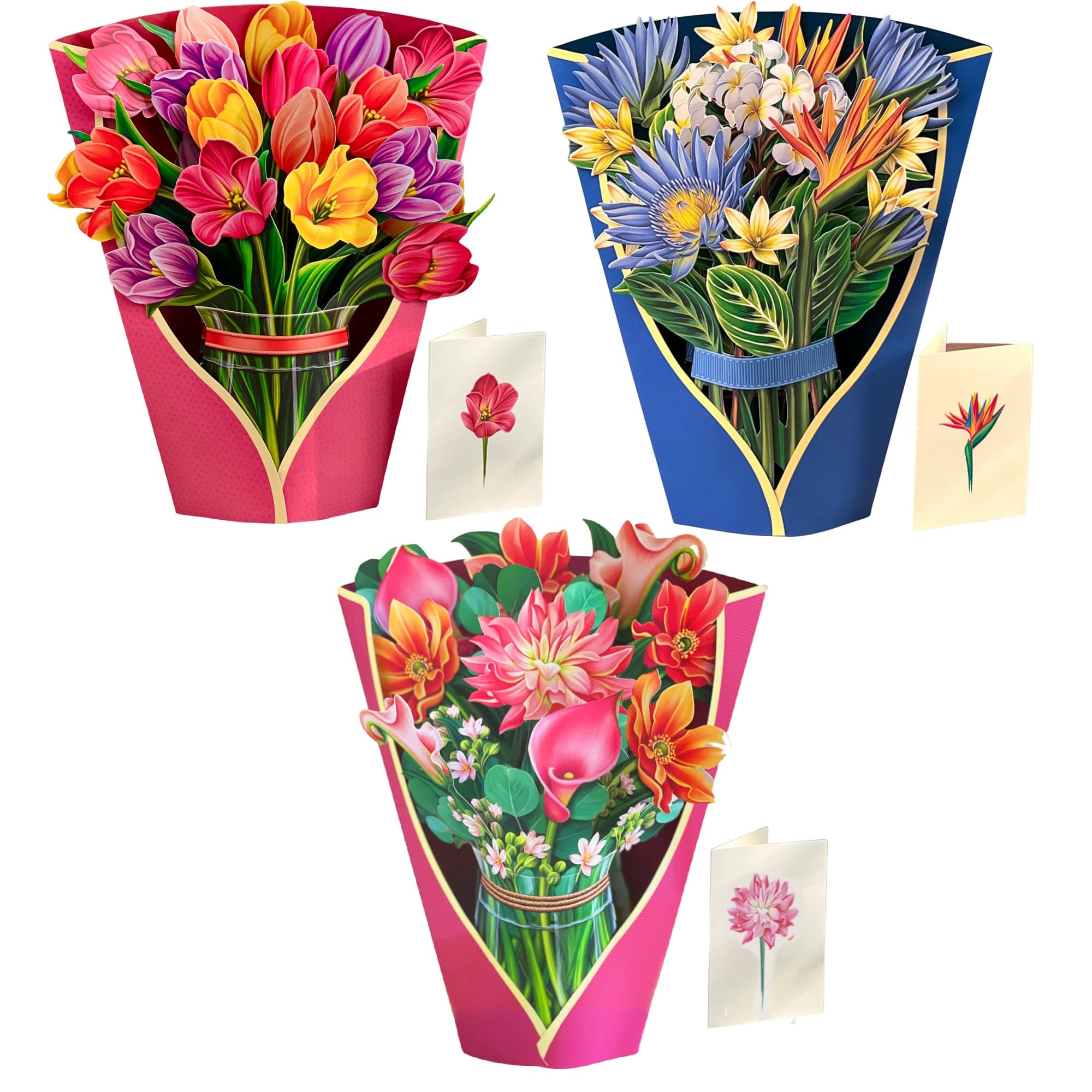 Freshcut Paper Pop Up Cards, Everyday Appreciation, 12 Inch Life Sized Forever Flower Bouquet 3D Popup Greeting Cards, Birthday Card, Thank You Card, Blank Notecards & Envelopes, Pack of 3