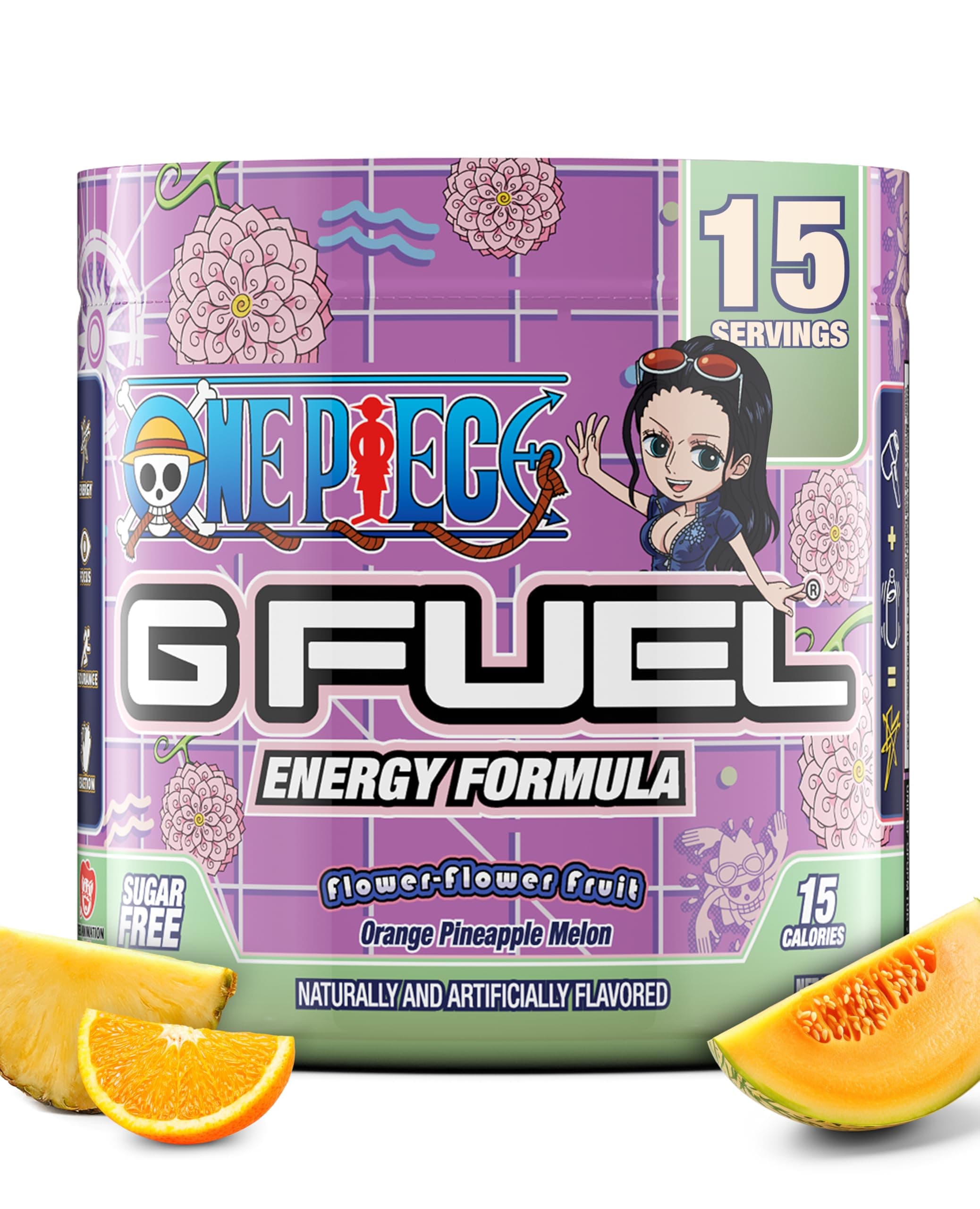 G Fuel ONE Piece Flower-Flower Energy Drink Powder, Pre Workout Caffeine Mix for Gaming, Sugar Free Focus Amino + Antioxidants, 3.7oz (Orange Pineapple Melon, 15 Servings)