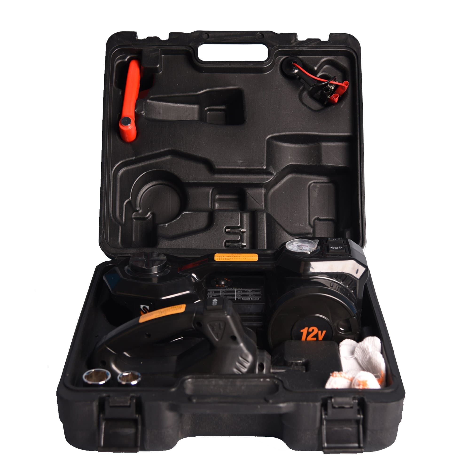 12V DC 1 Ton Electric Hydraulic Floor Jack Set for Car Use (5.3-13.9 inch, Black)