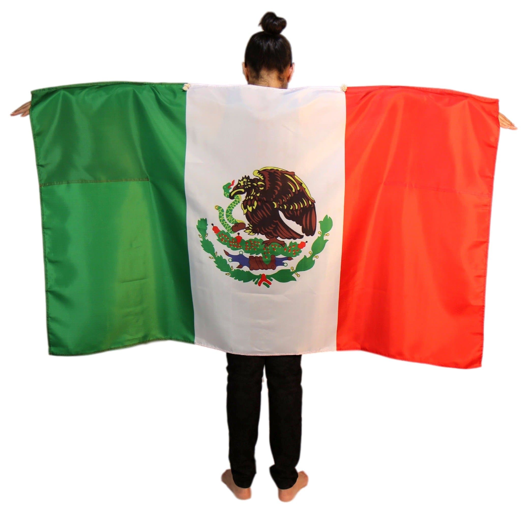 LovesAll Mexico Mexican Flag Cape with Microfiber Storage Pouch - Full Size Wearable Flag with Sleeves and Soft Neck Tie for Adults - Use it as a Poncho, Wrap, Cloak, Or Shawl